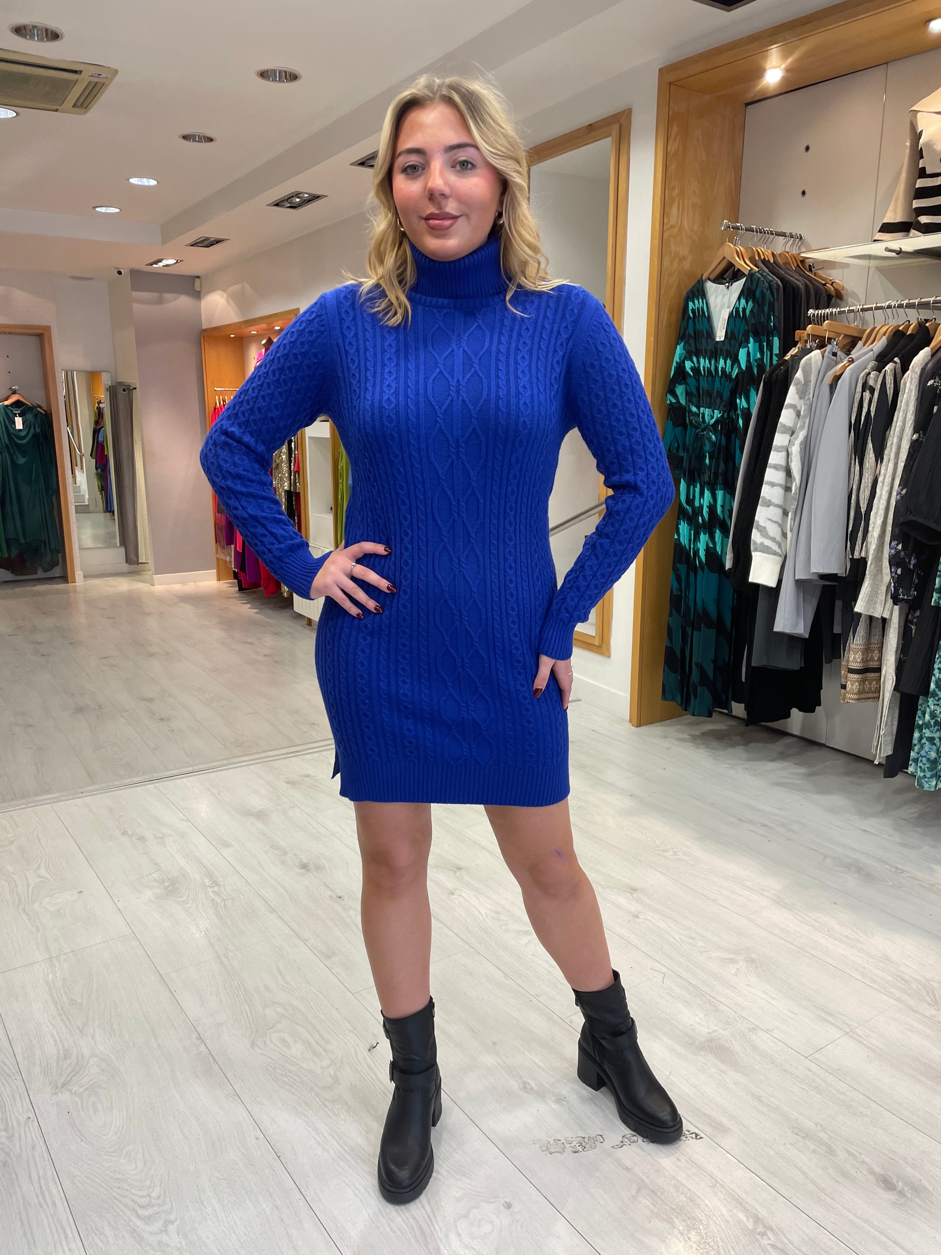 Smashed Lemon Blue Polo Neck Dress
