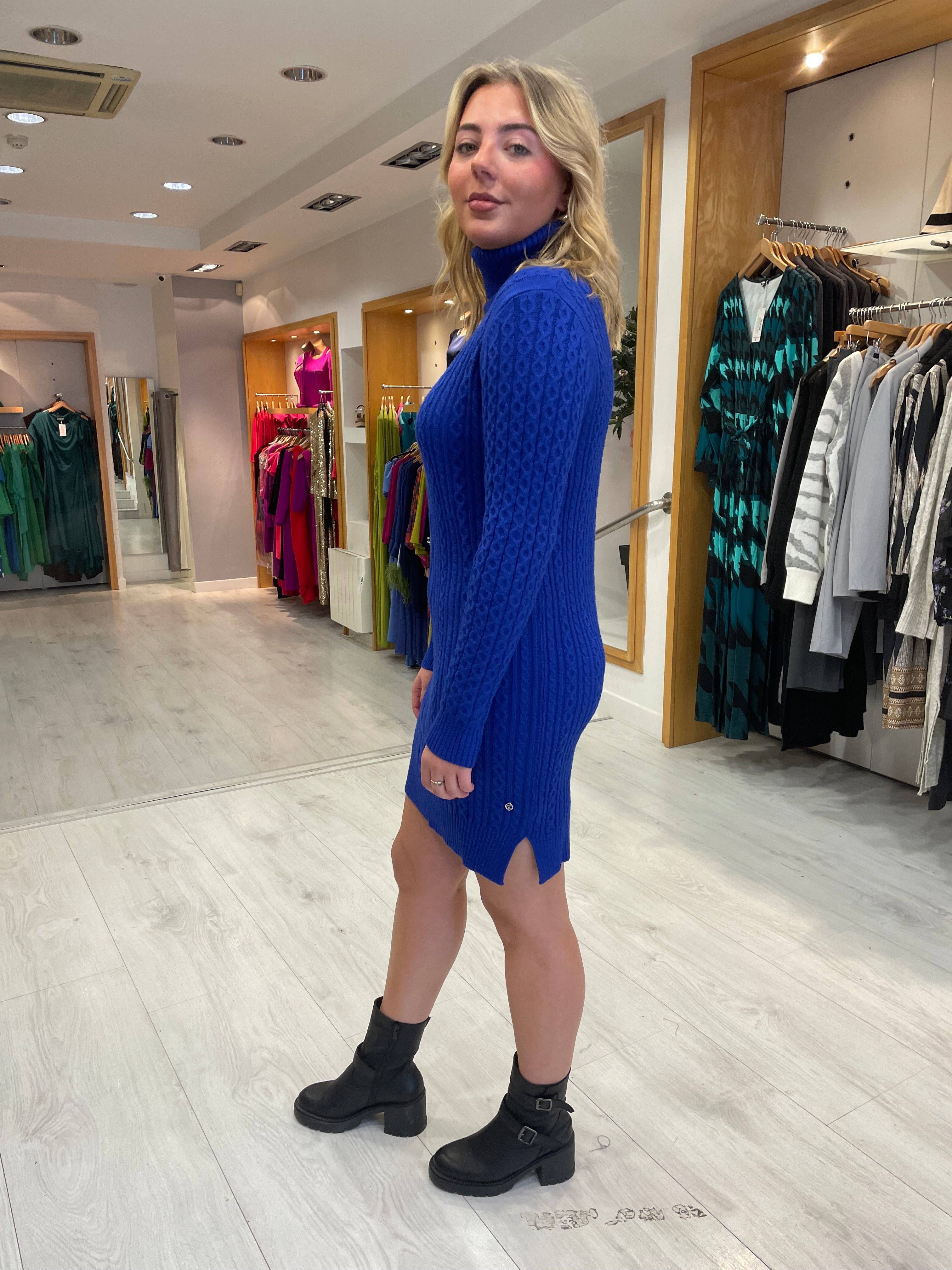 Smashed Lemon Blue Polo Neck Dress