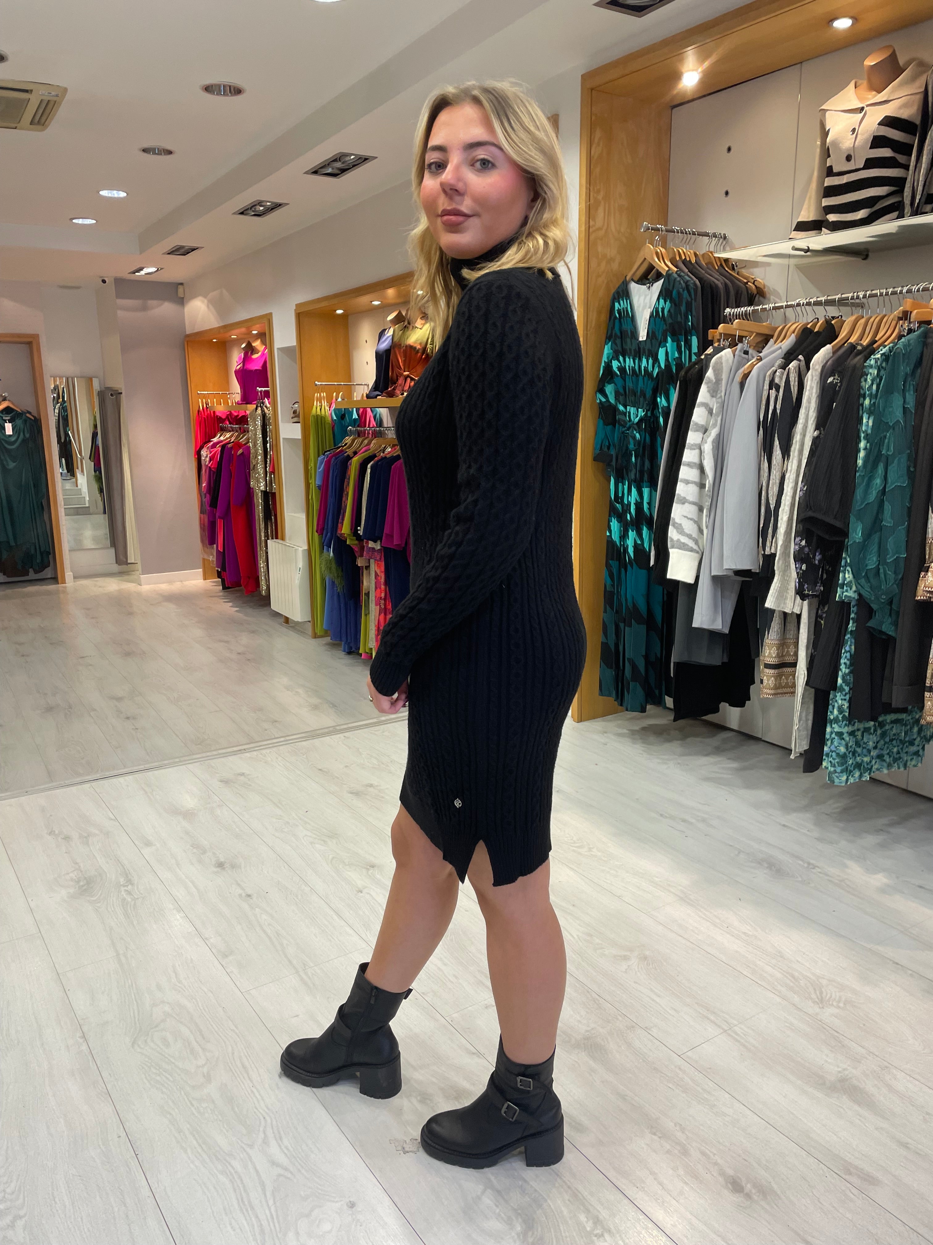 Smashed Lemon Black Polo Neck Dress