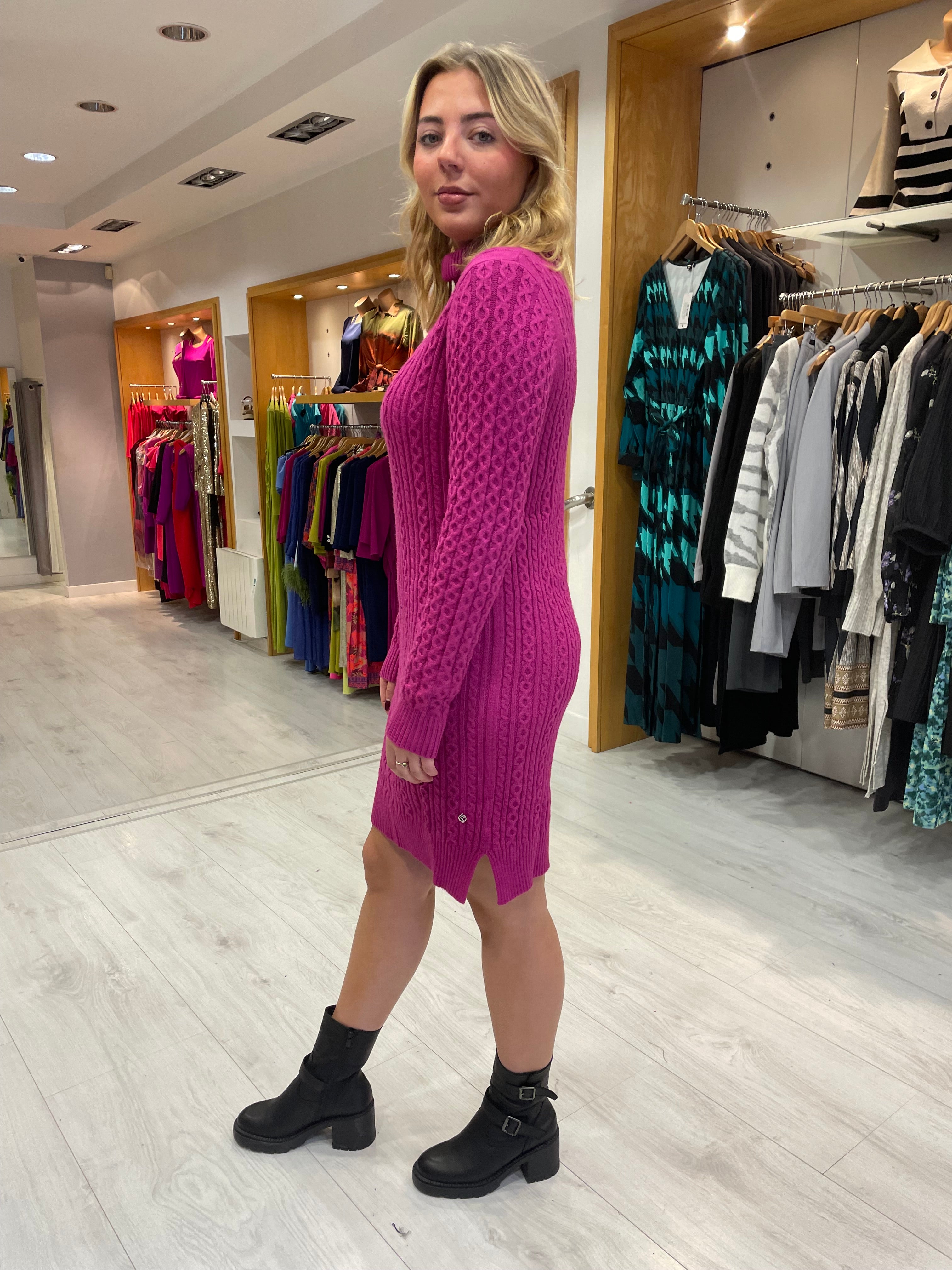 Smashed Lemon Fuchsia Polo Neck Dress