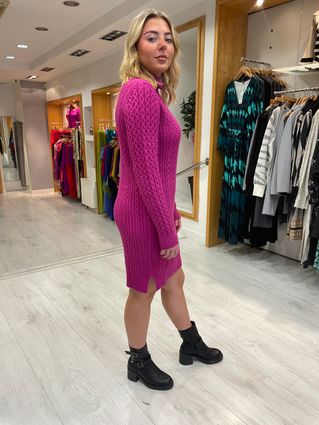 Smashed Lemon Fuchsia Polo Neck Dress