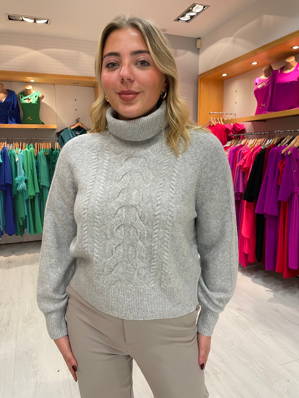 Yaya Grey Polo Neck Knit