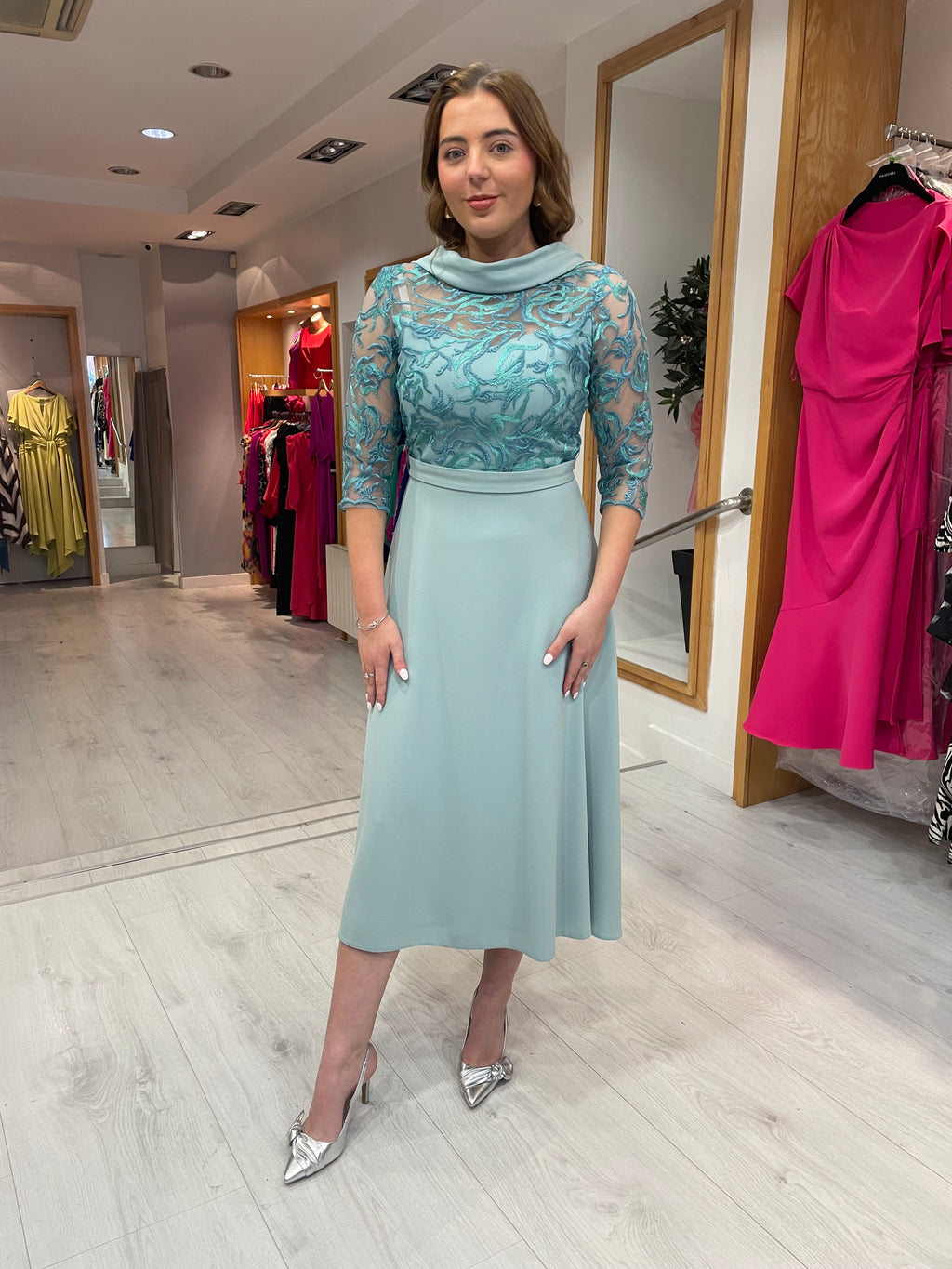 Moncho Heredia Turquoise Chiffon Dress