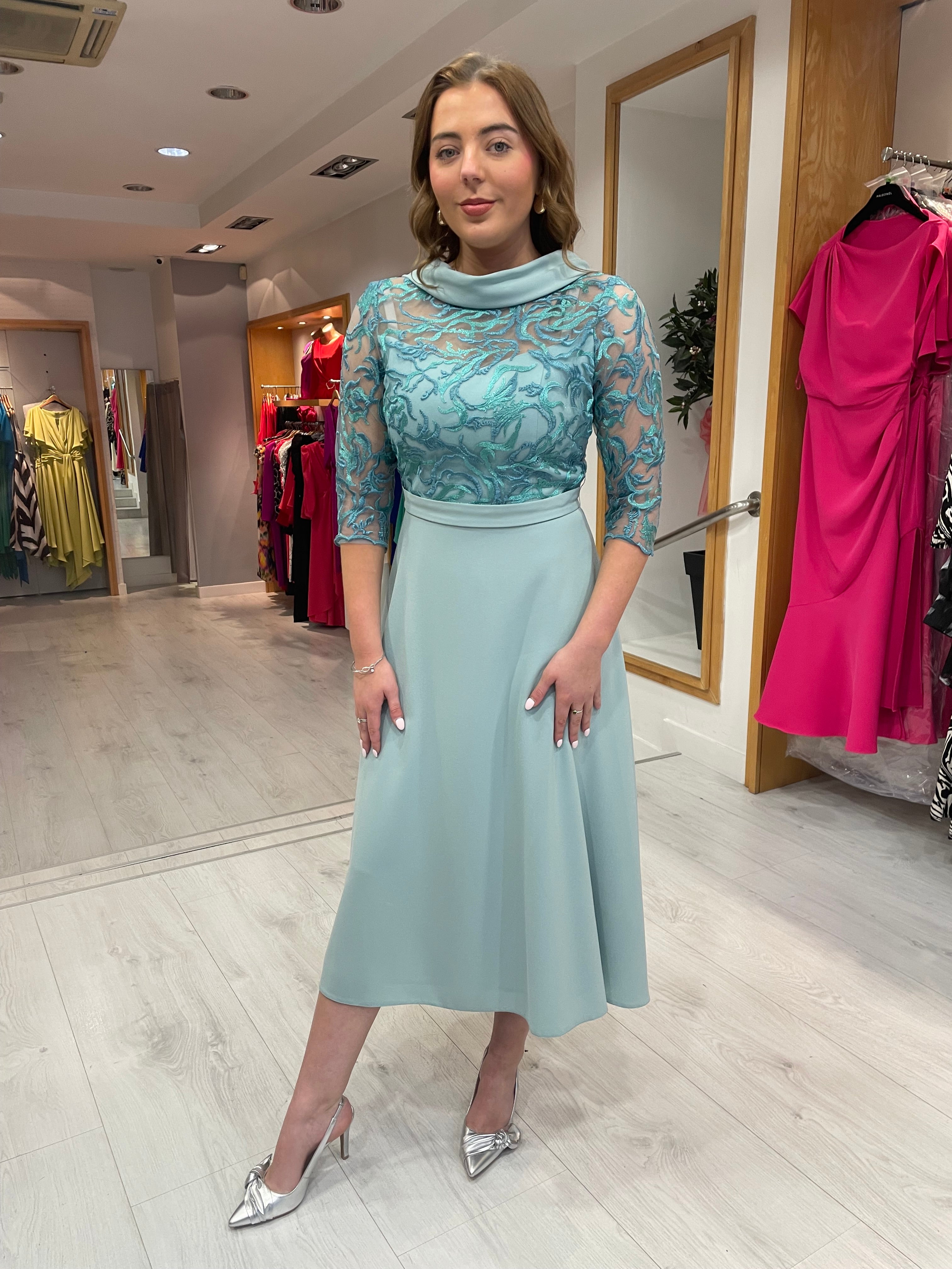 Moncho Heredia Turquoise Chiffon Dress