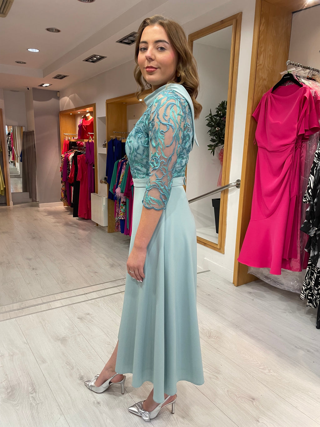 Moncho Heredia Turquoise Chiffon Dress