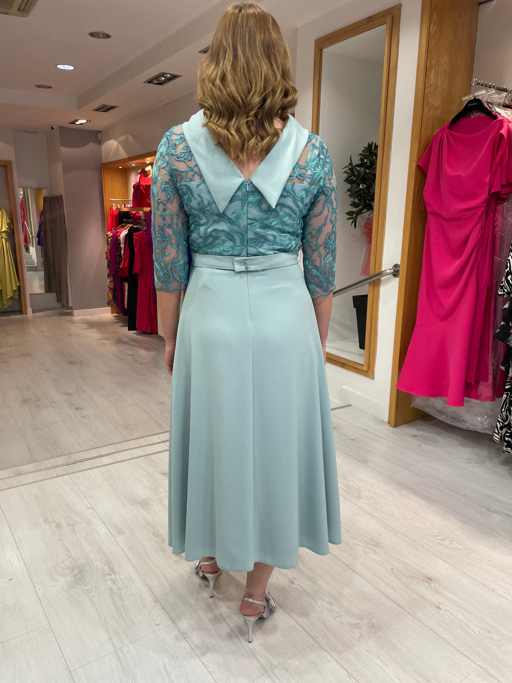 Moncho Heredia Turquoise Chiffon Dress