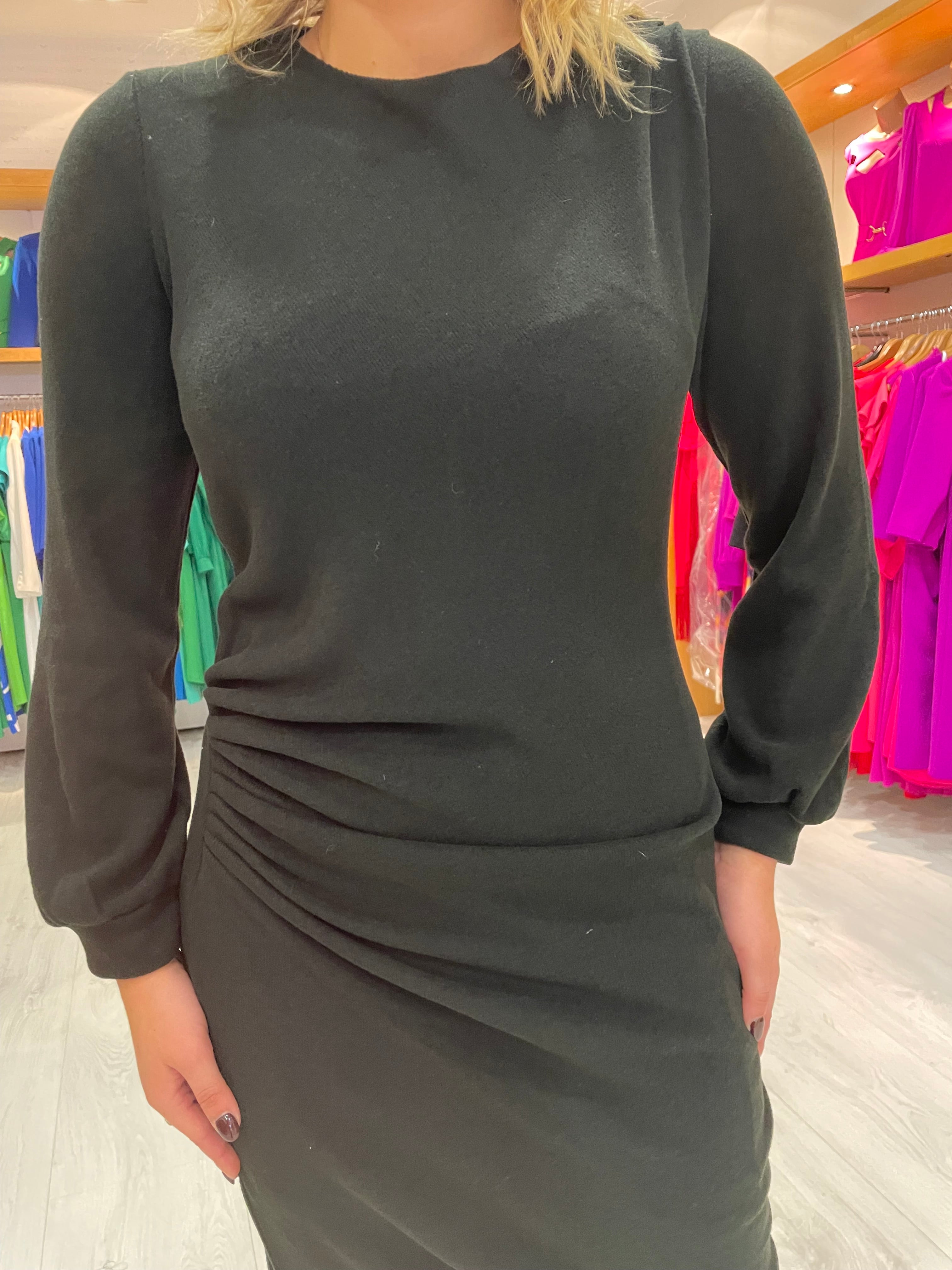 K Design Black Ruche Knit Dress