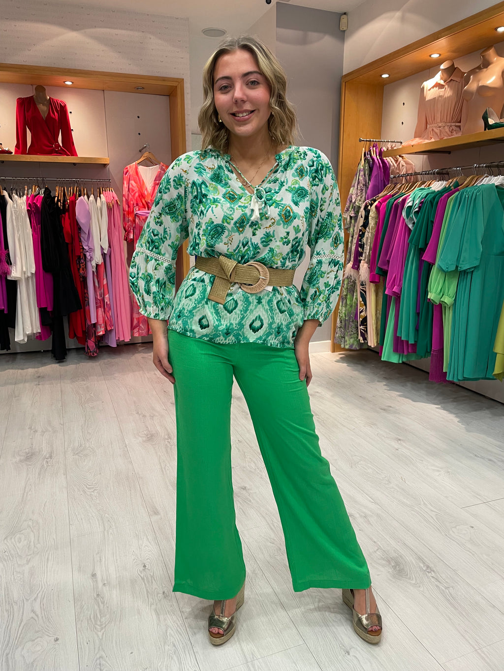 Smashed Lemon Green Linen Look Trousers