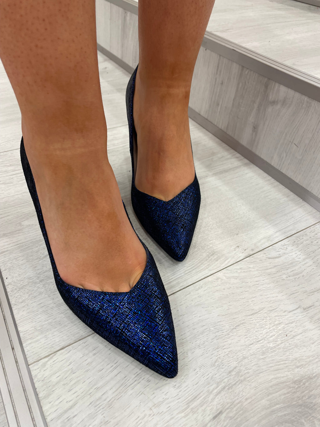 Lodi Blue Glitter Court Heels