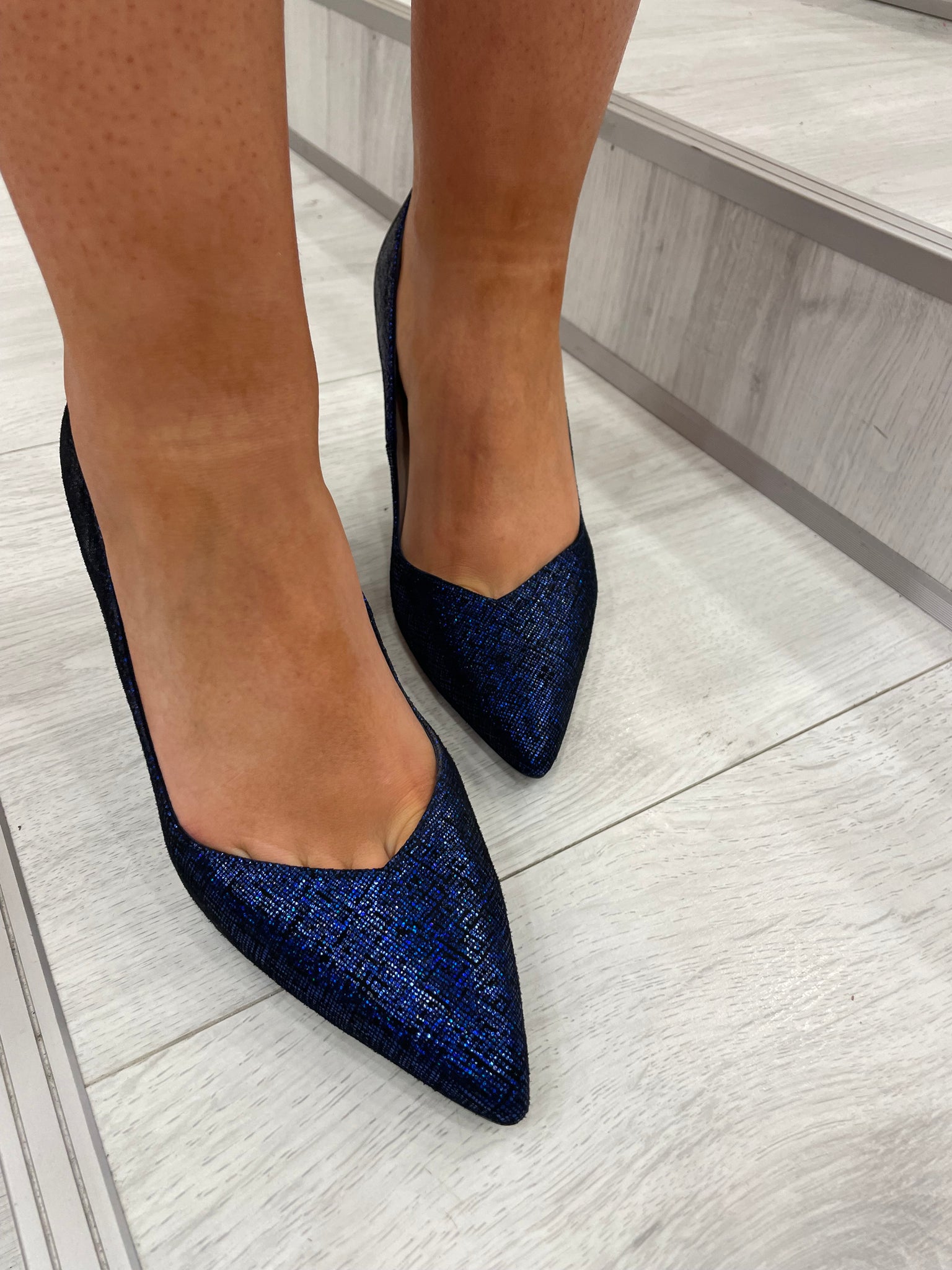 Lodi Blue Glitter Court Heels Ruby Nu Boutique