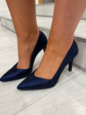 Lodi Blue Glitter Court Heels