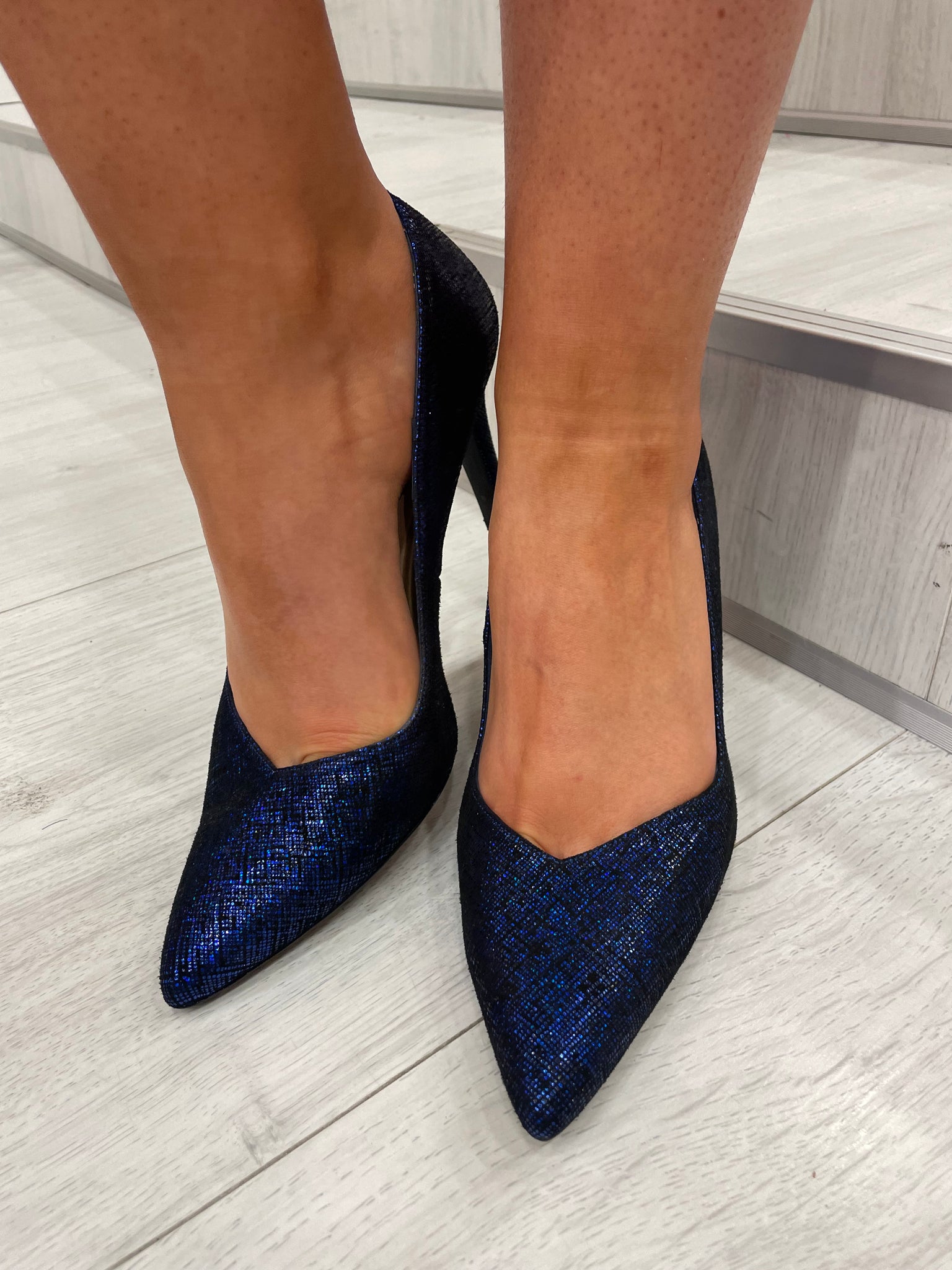 Lodi Blue Glitter Court Heels