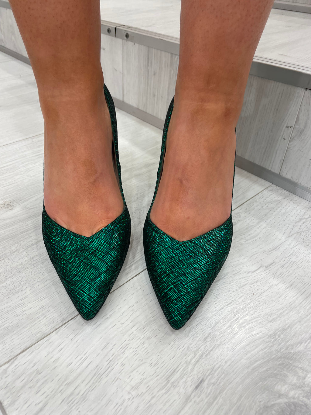 Lodi Green Glitter Court Heels