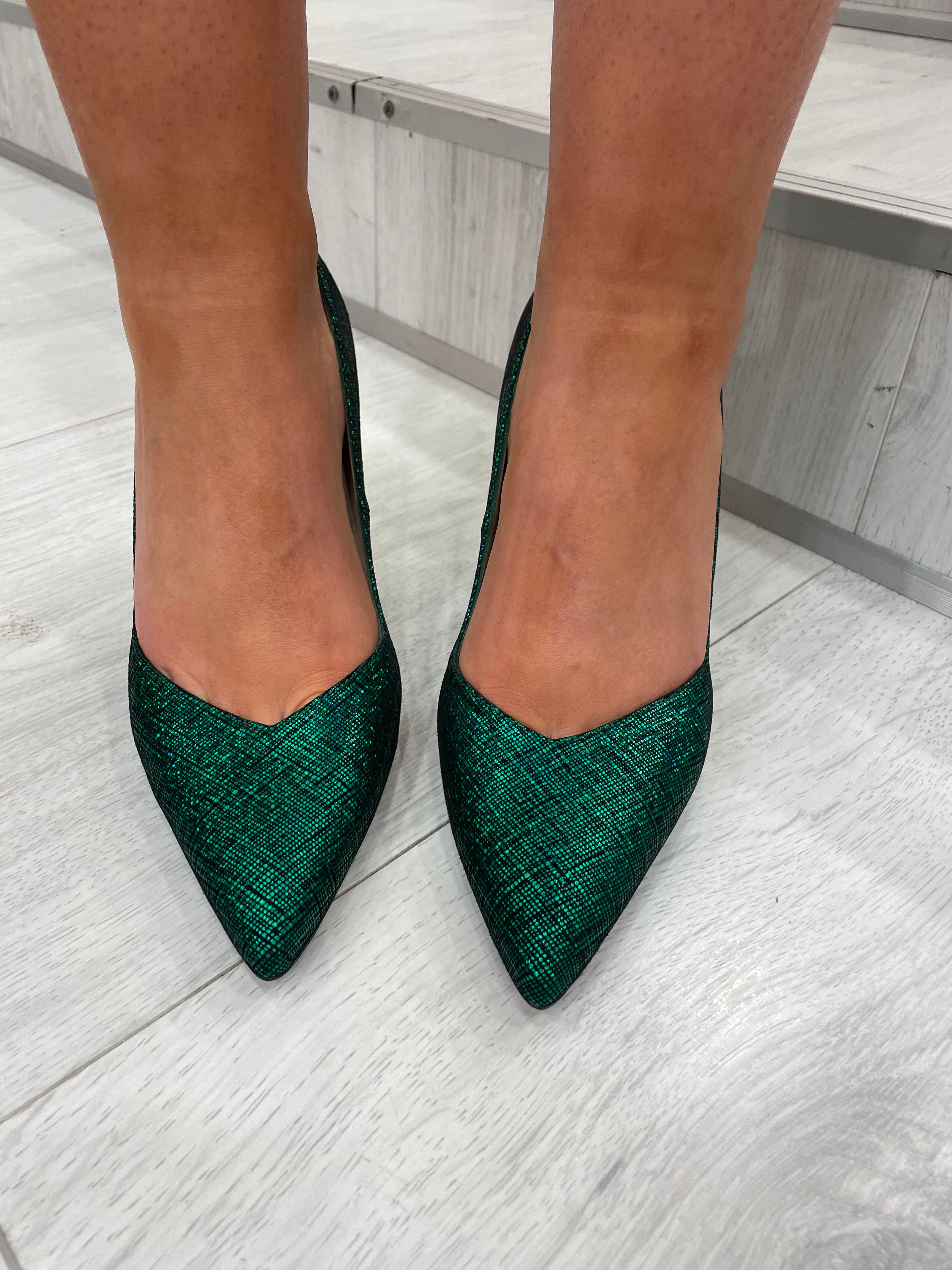 Lodi Green Glitter Court Heels