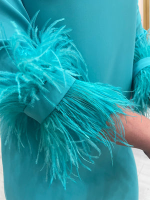 Carla Ruiz Turquoise Feather Dress