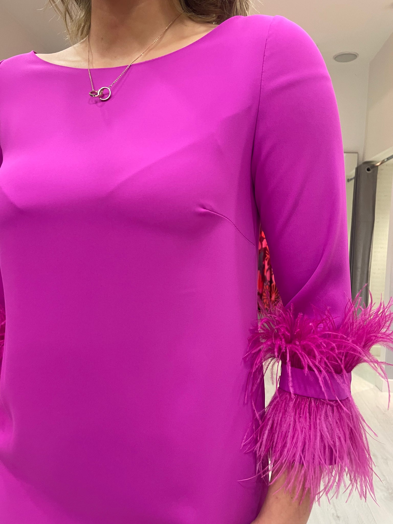 Carla Ruiz Fushia Feather Dress