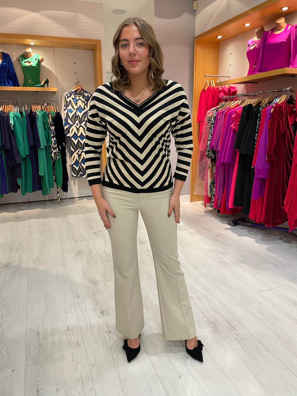 St Tropez Black and Sand Stripe Cardigan