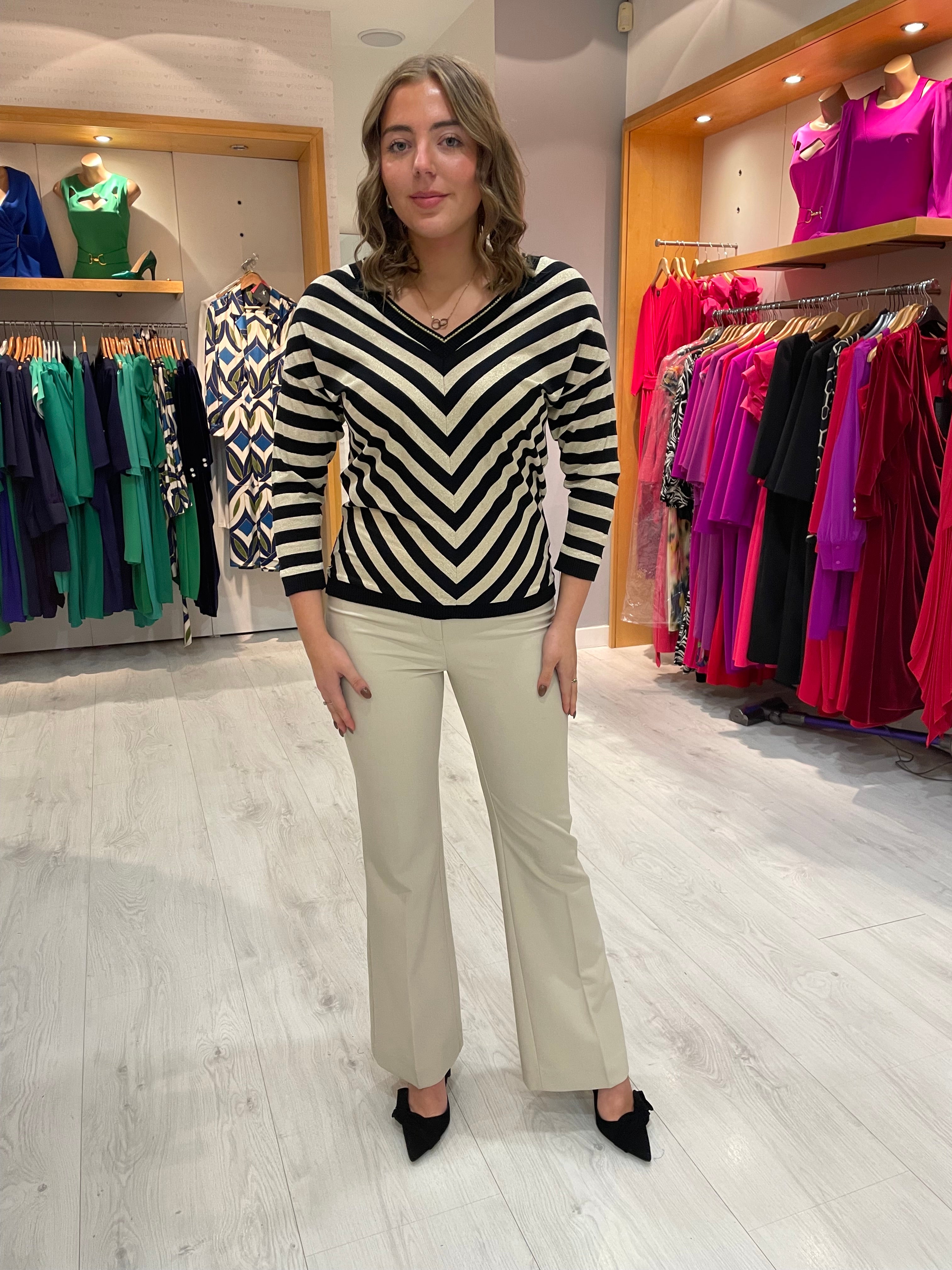 St Tropez Black and Sand Stripe Cardigan