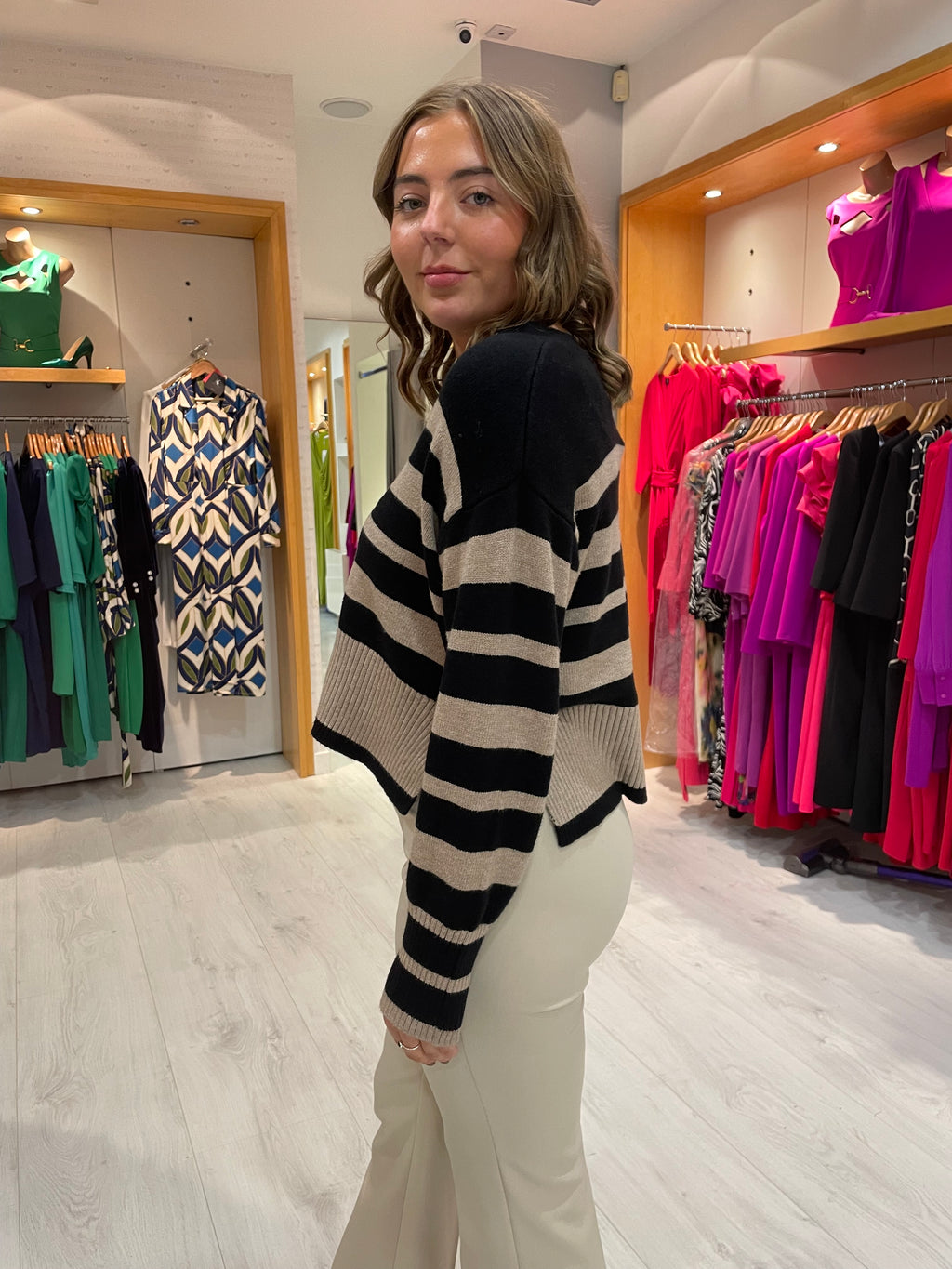 St Tropez Black and Sand Stripe Cardigan