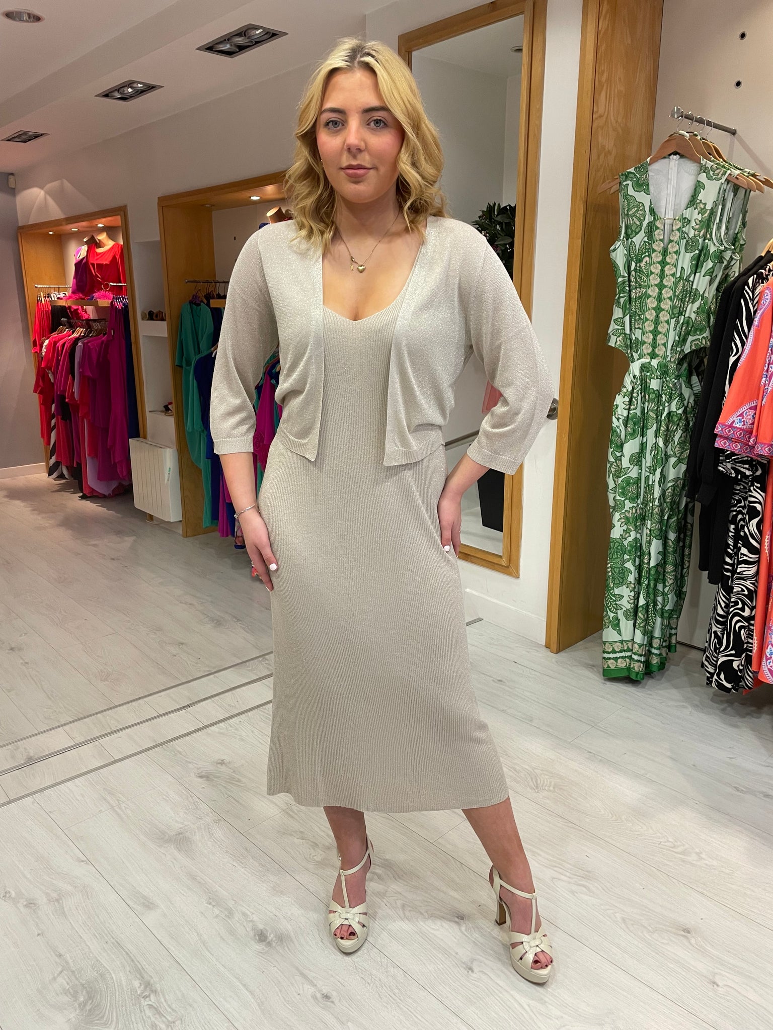 Smashed Lemon Shimmer Knit Dress and Cardigan set