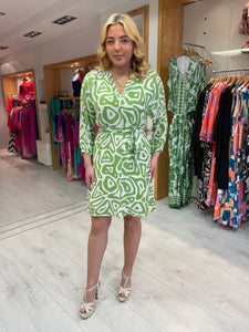 Smashed Lemon Green and White Print Dress