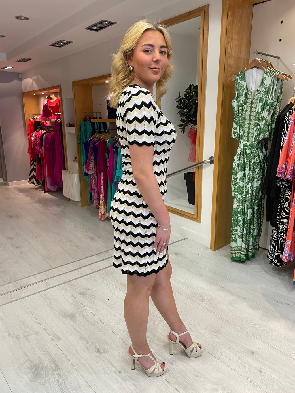 Smashed Lemon Knit Zig Zag Knit White Dress