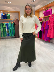 My Essential Wardrobe Khaki Satin Skirt