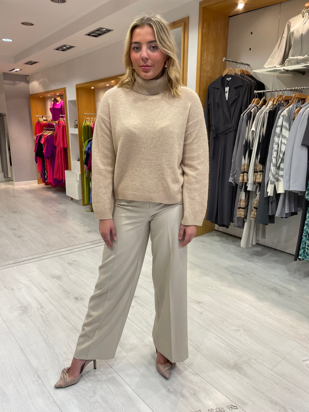 Soaked In Luxury Corinne Cream Wide Leg Trousers