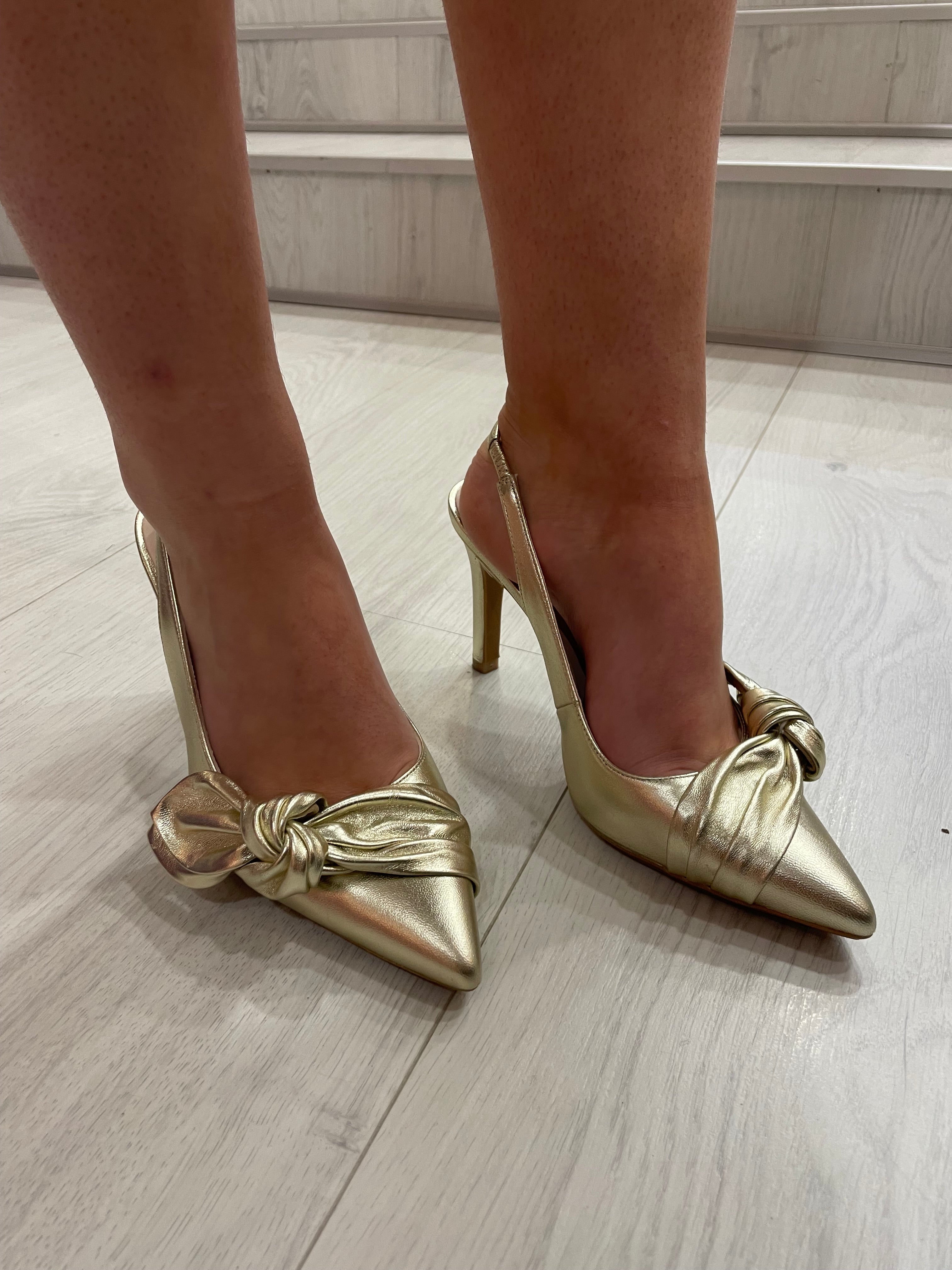 Lodi Gold Bow Sling Back Heel