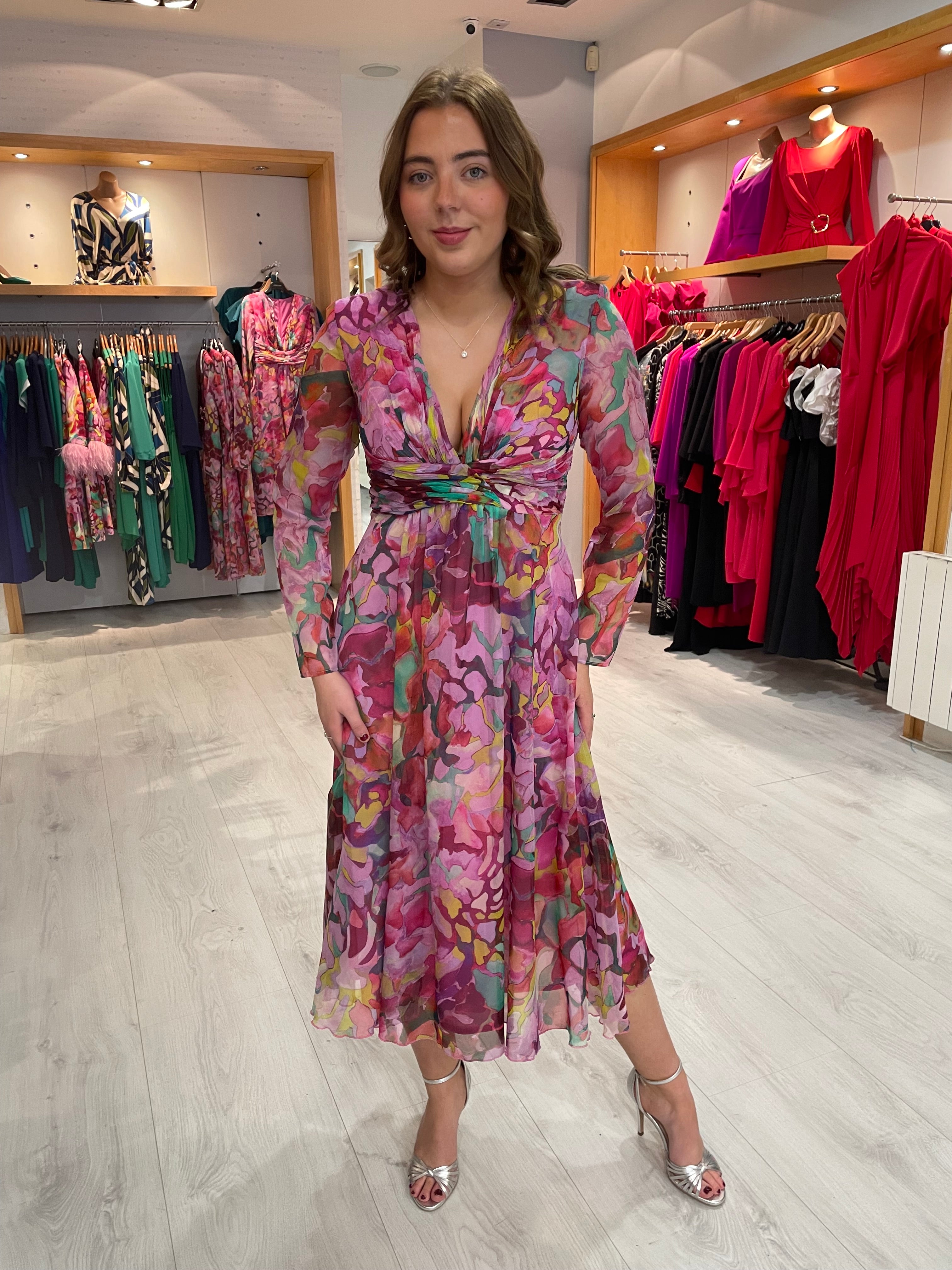 Carla Ruiz Midi Pink Chiffon Dress