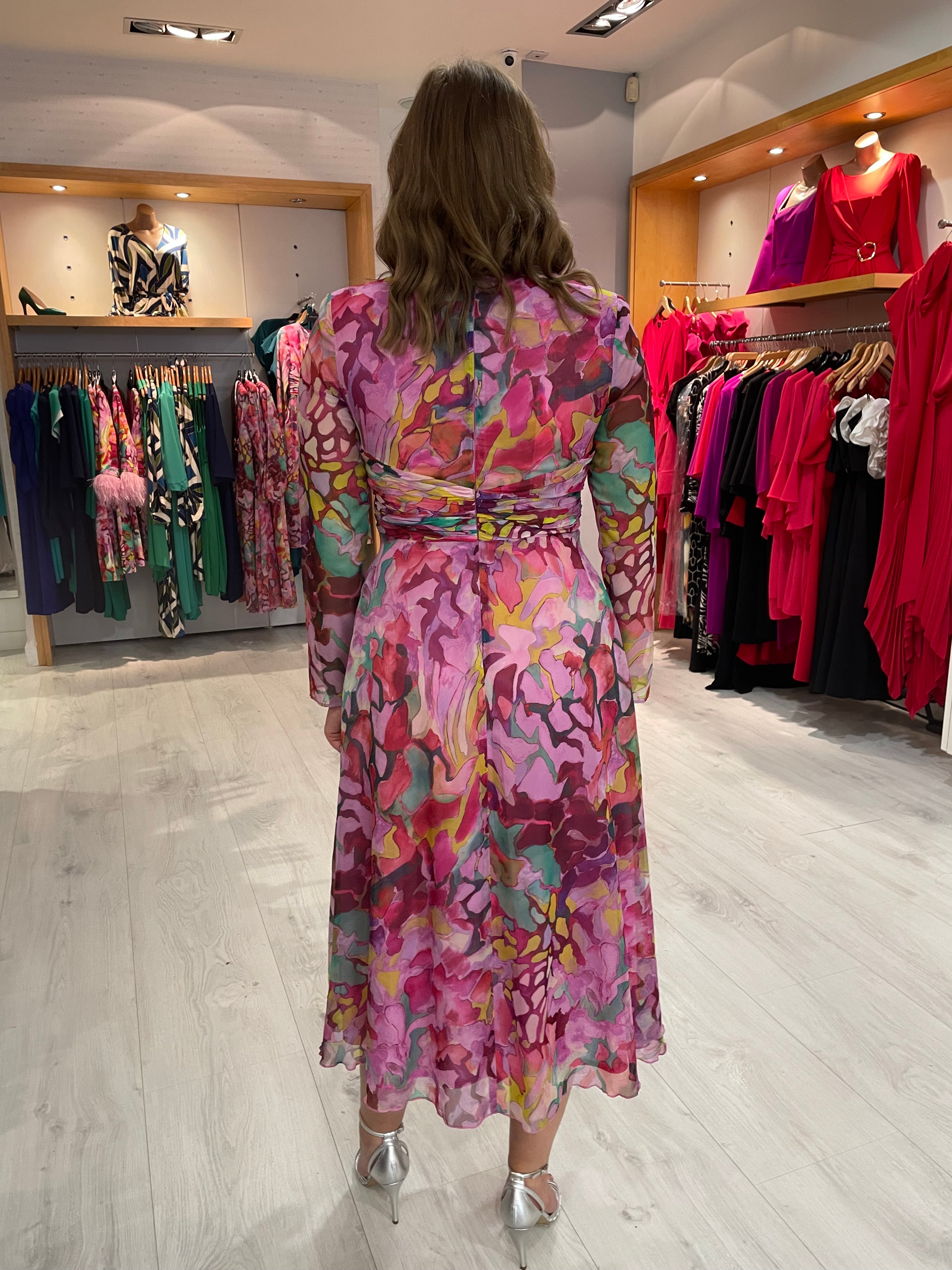 Carla Ruiz Midi Pink Chiffon Dress