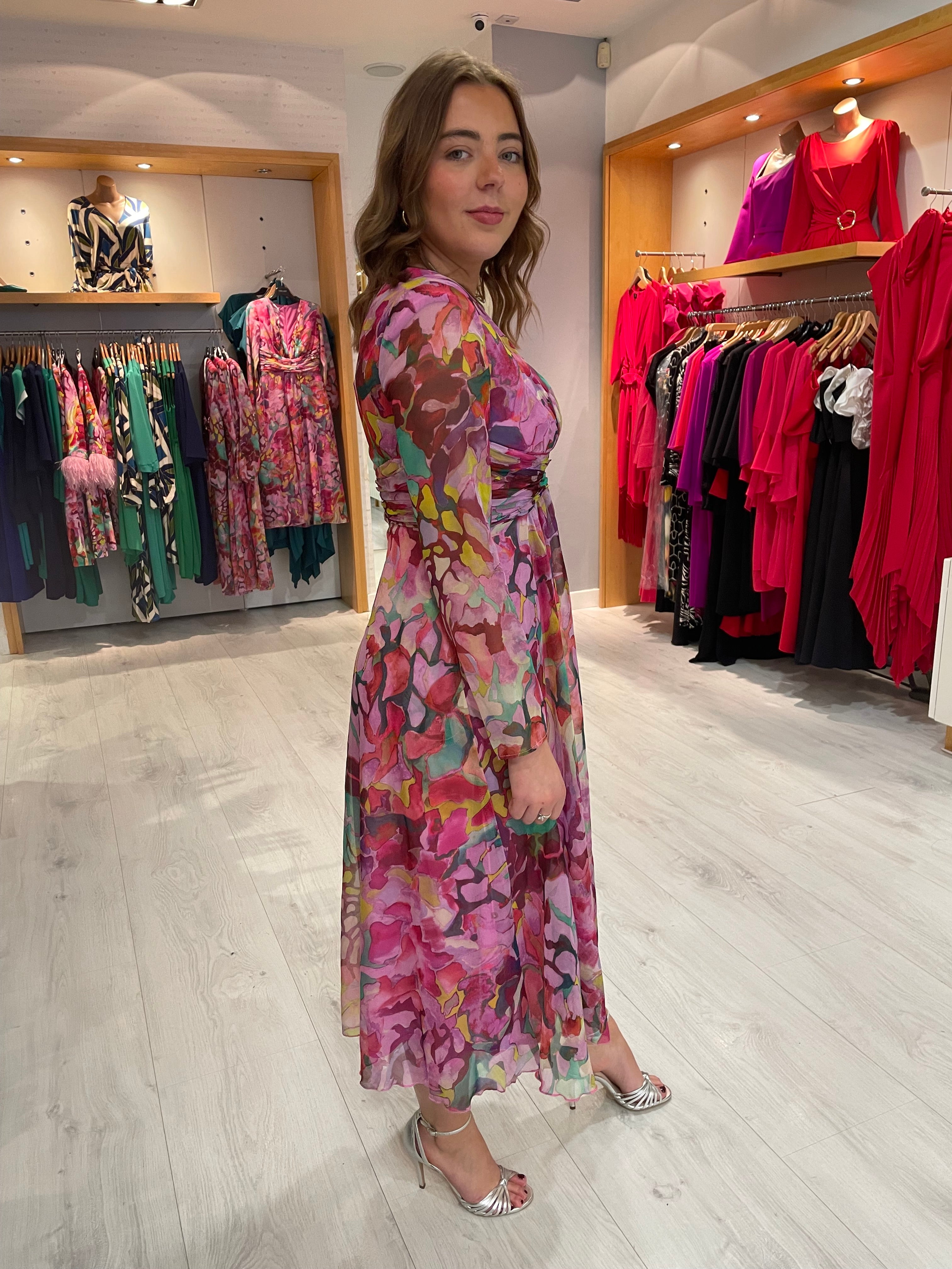 Carla Ruiz Midi Pink Chiffon Dress