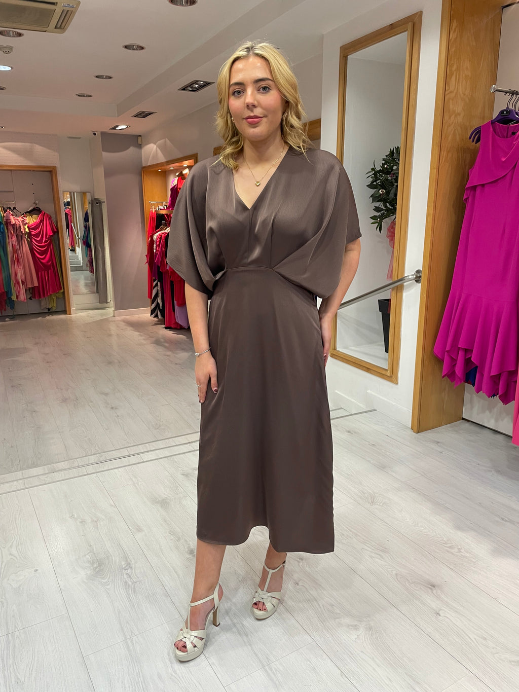 Numph Brown Satin Dress