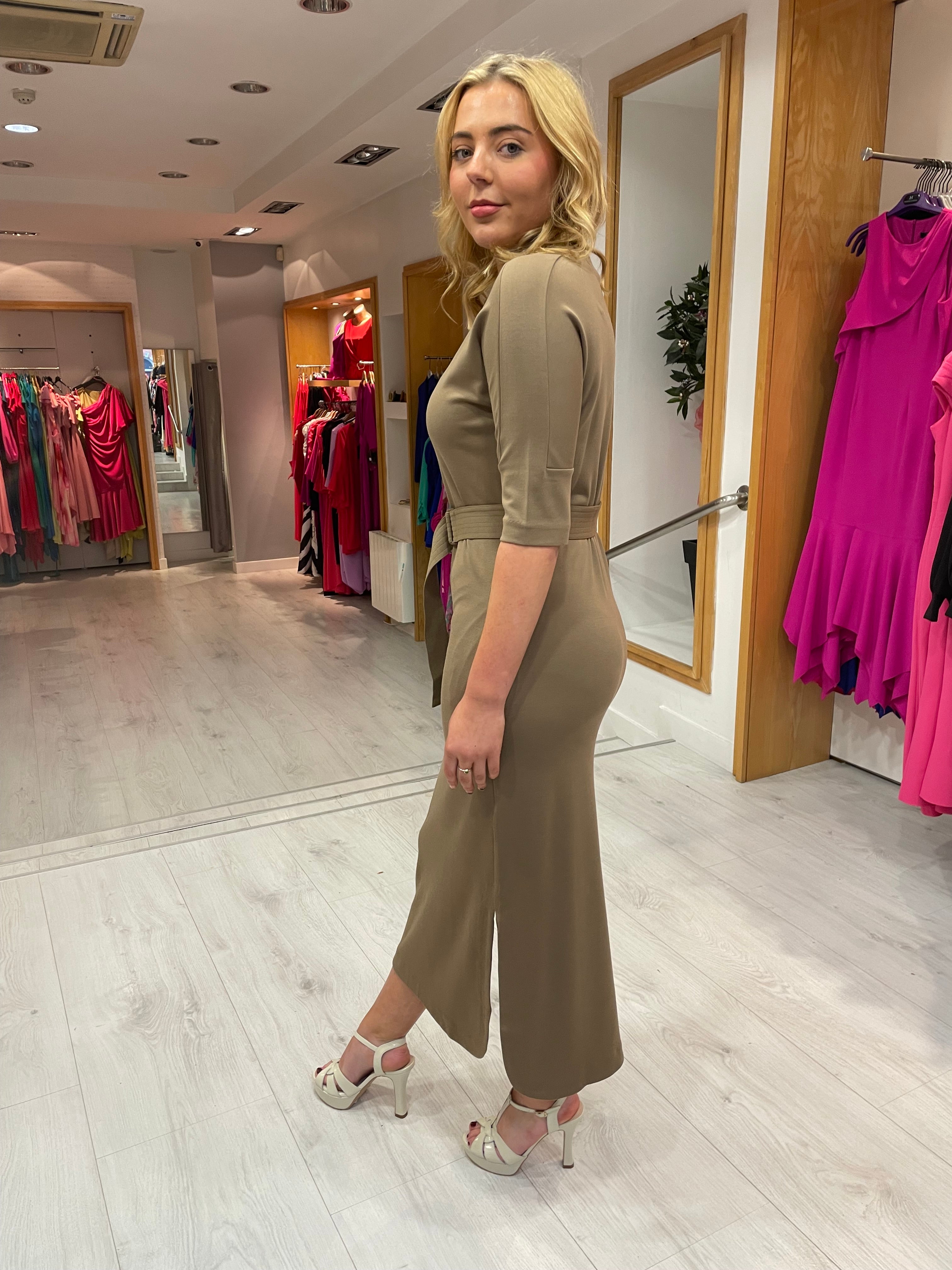 Yaya Beige Belted Dress