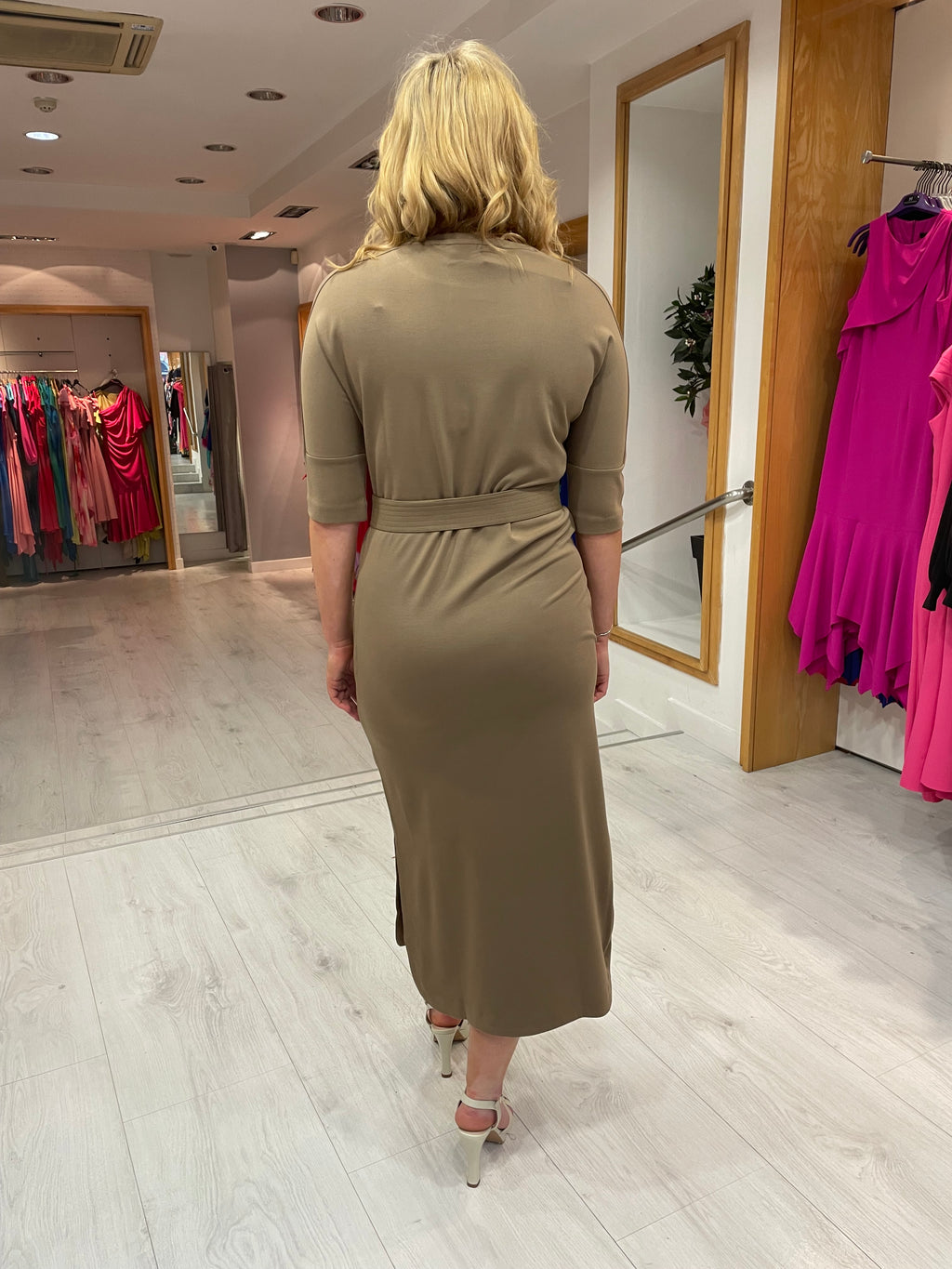 Yaya Beige Belted Dress