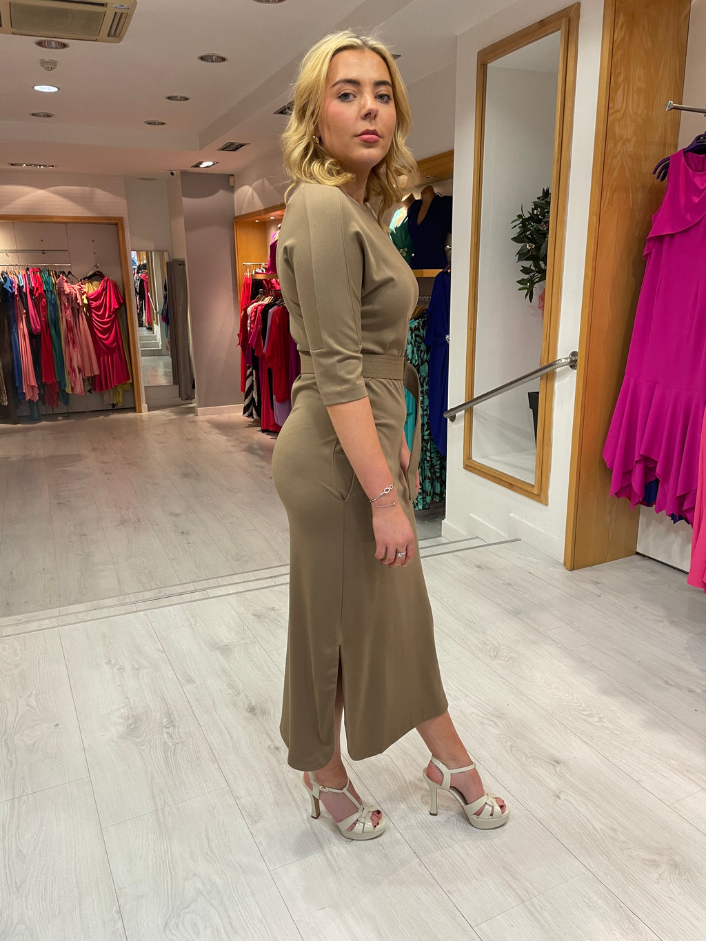 Yaya Beige Belted Dress