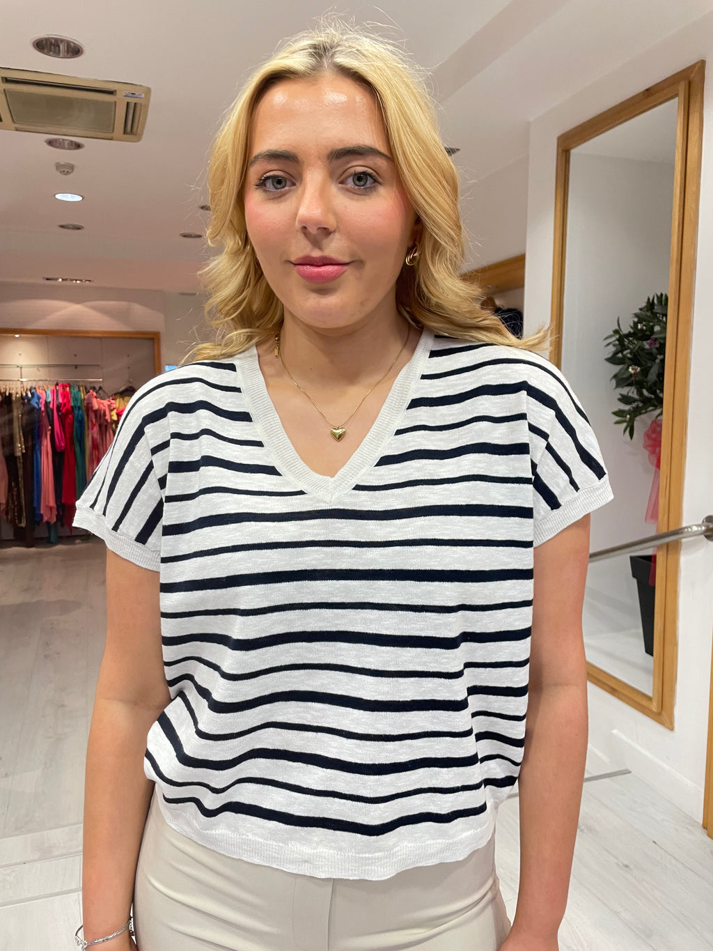 Numph Black and White Stripe Knit top
