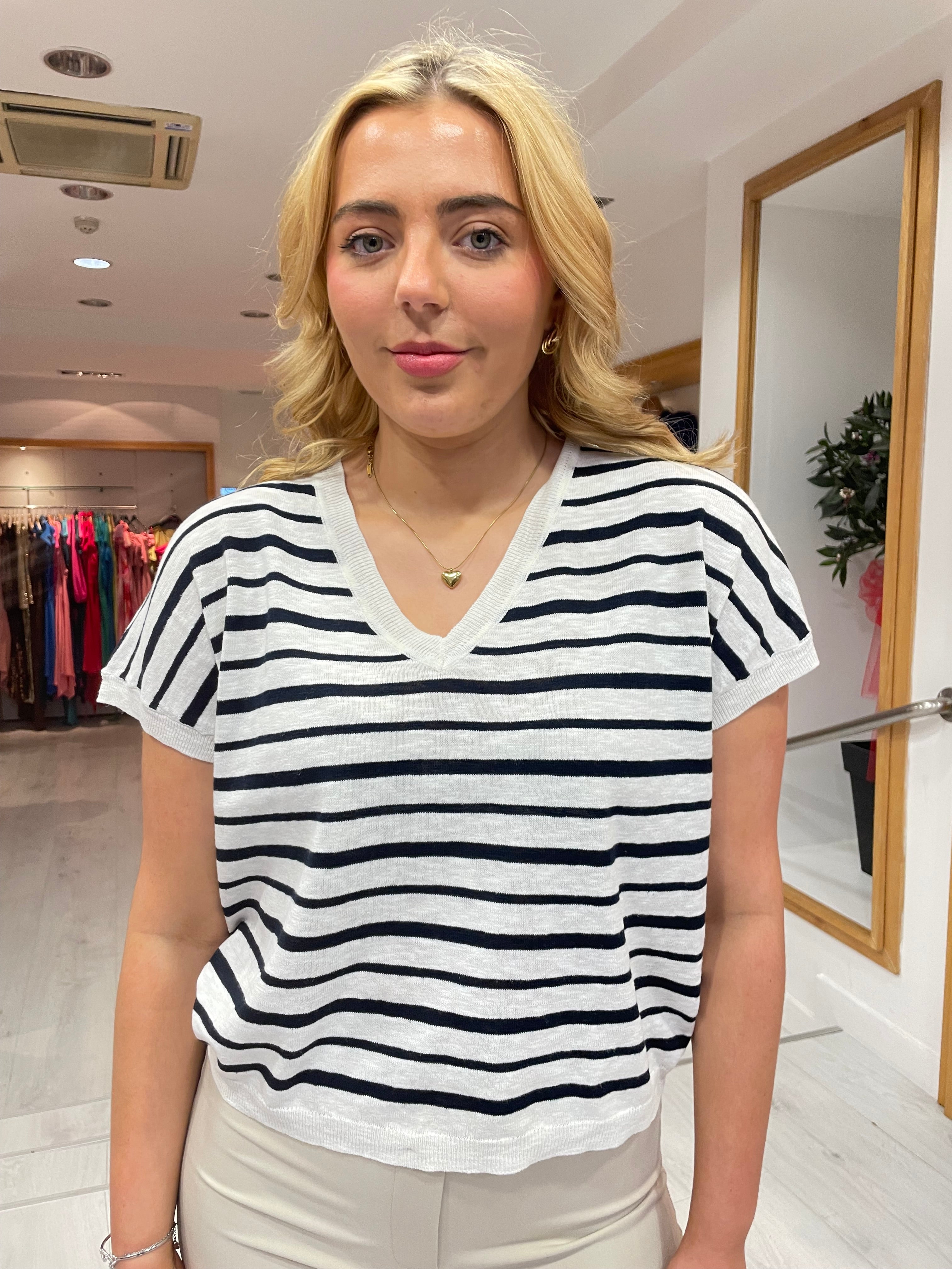 Numph Black and White Stripe Knit top