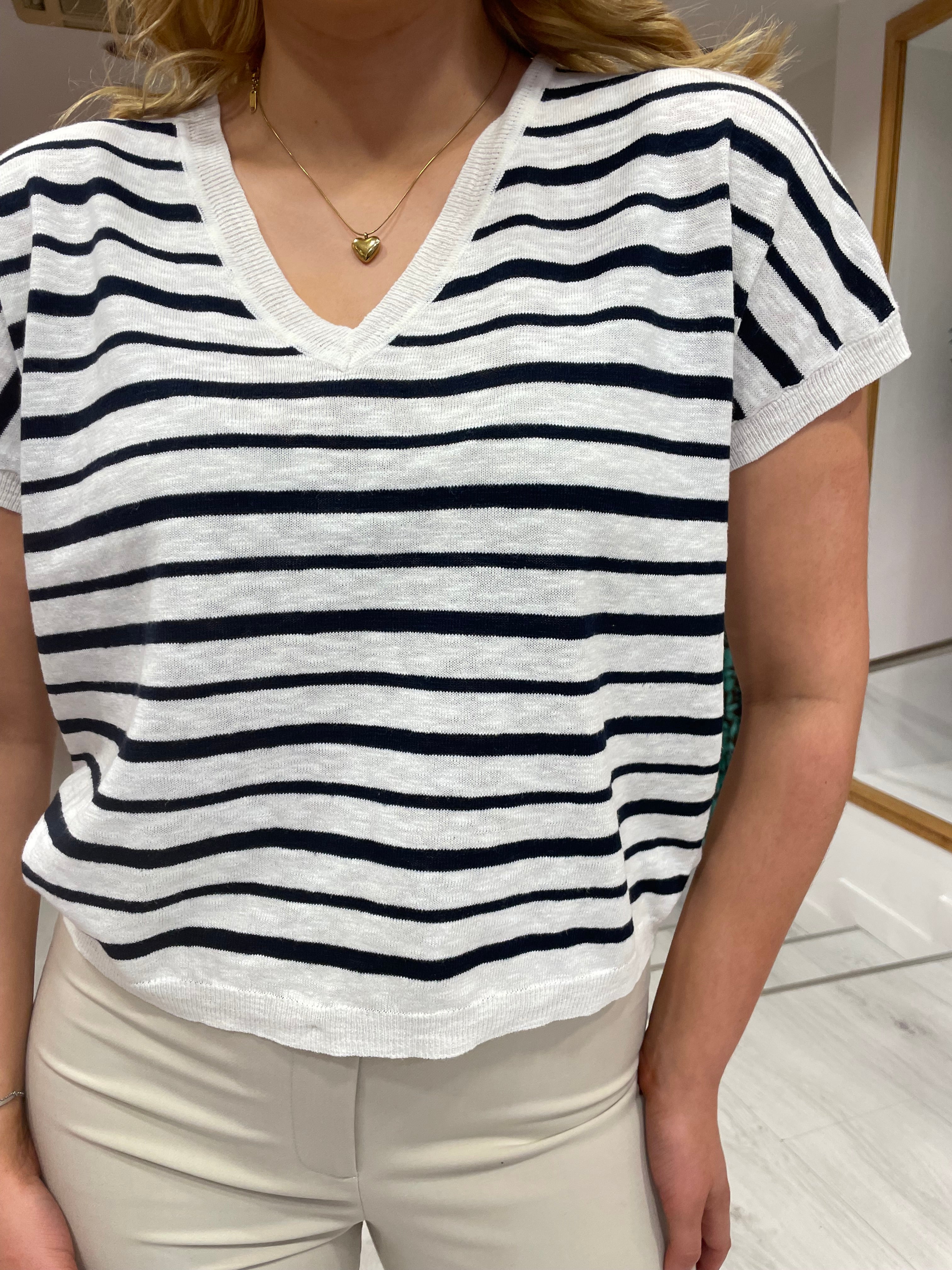 Numph Black and White Stripe Knit top