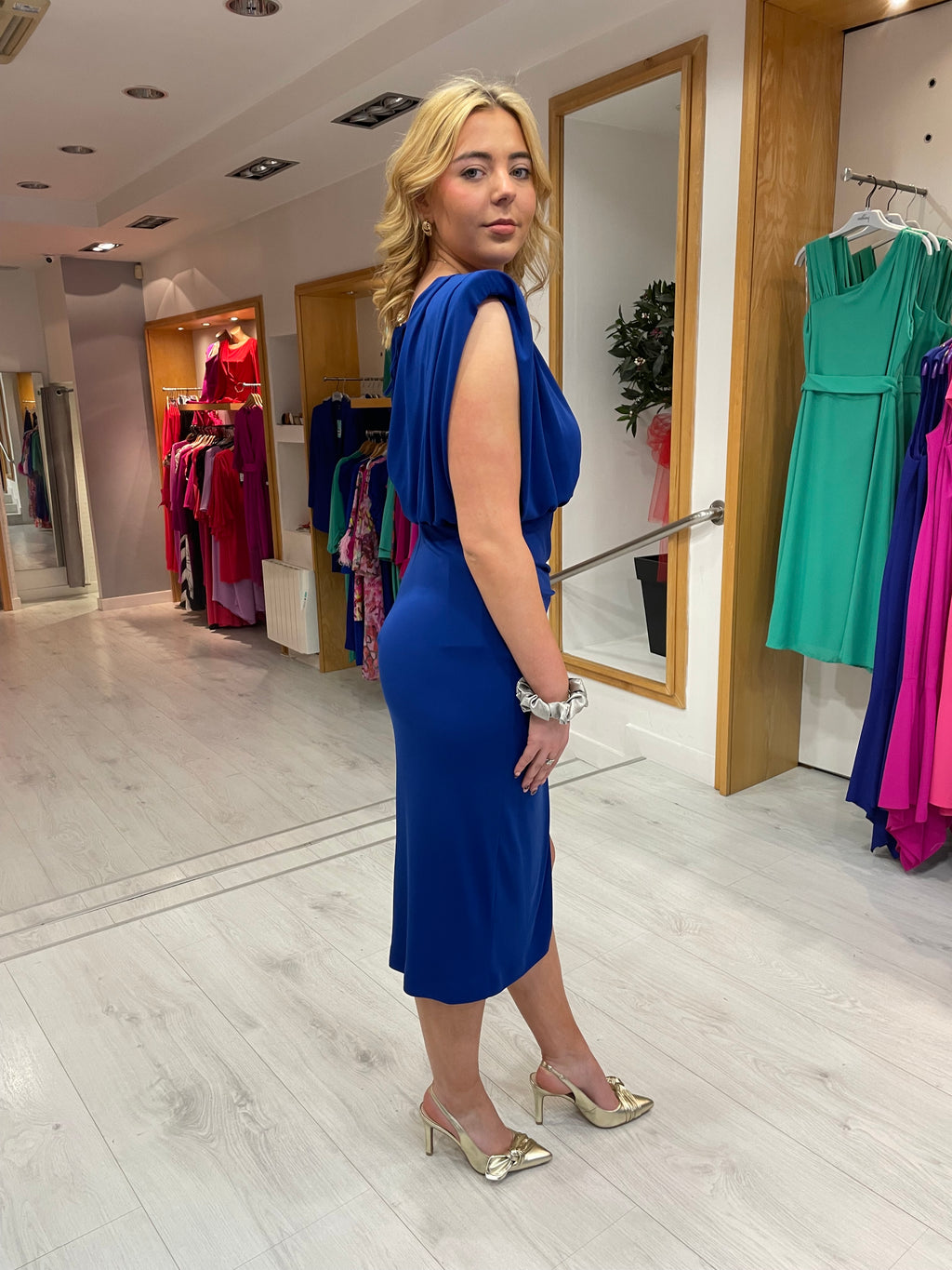 Blue Arggido Ruche Dress