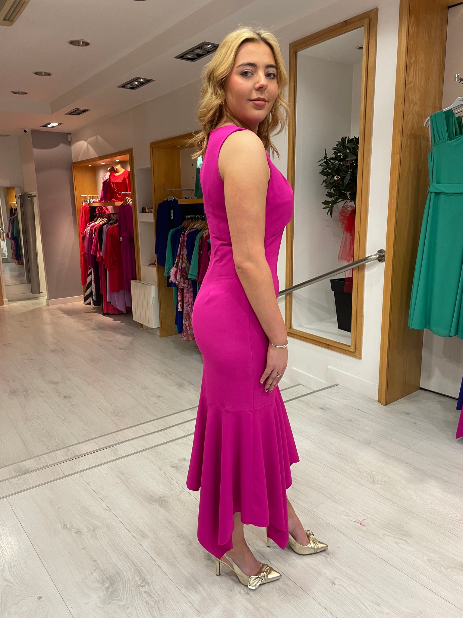 Moncho Heredia Fuschia Fishtail Dress