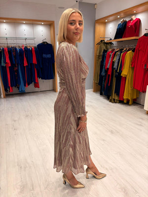 Rolemode Metallic Pleated Midi Dress
