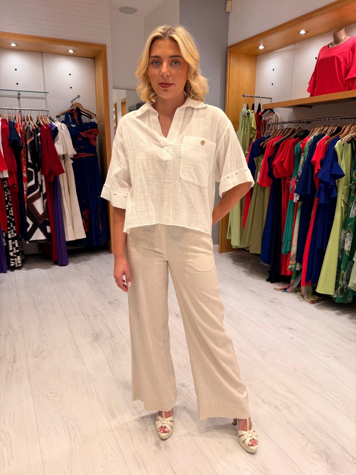 Dolores White Linen Blouse