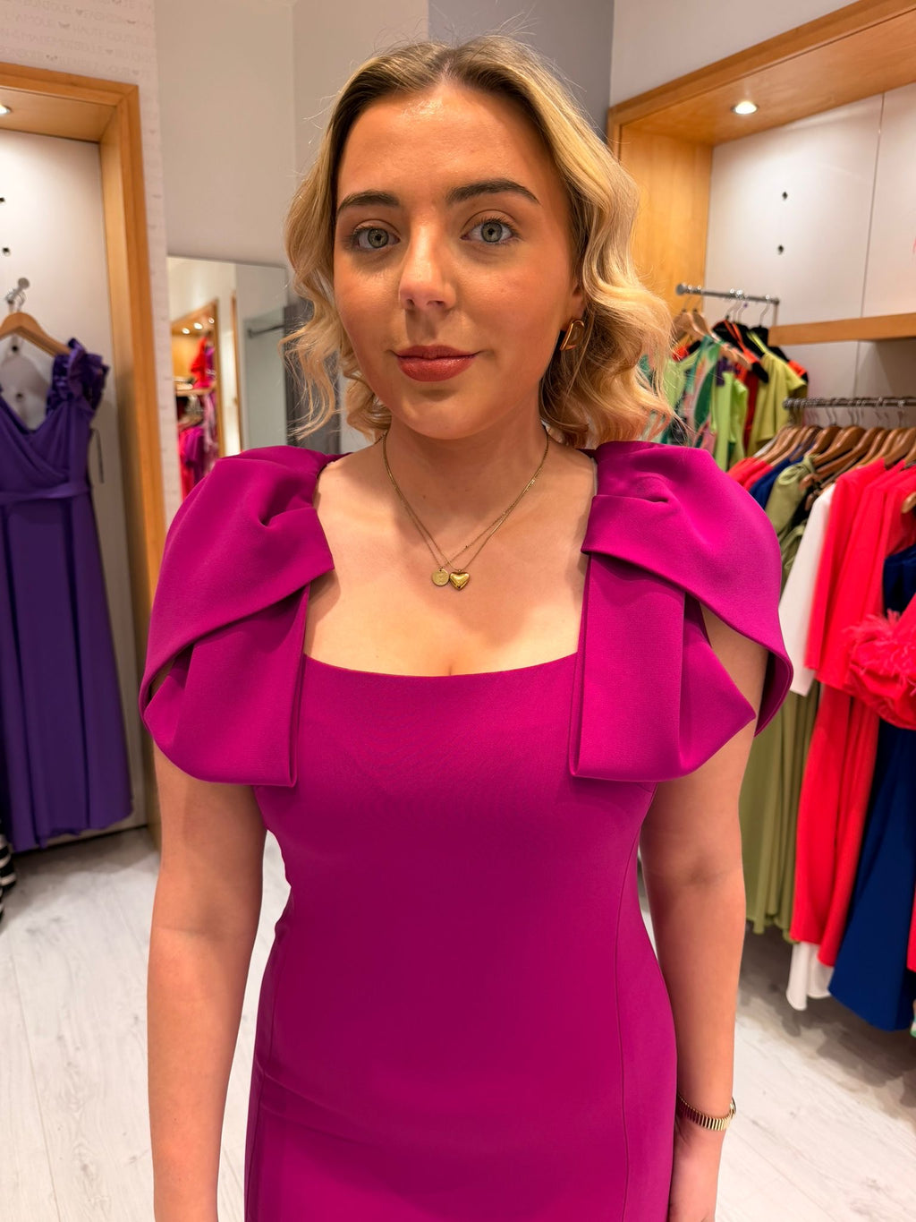 Carla Ruiz Fucshia Cape Dress