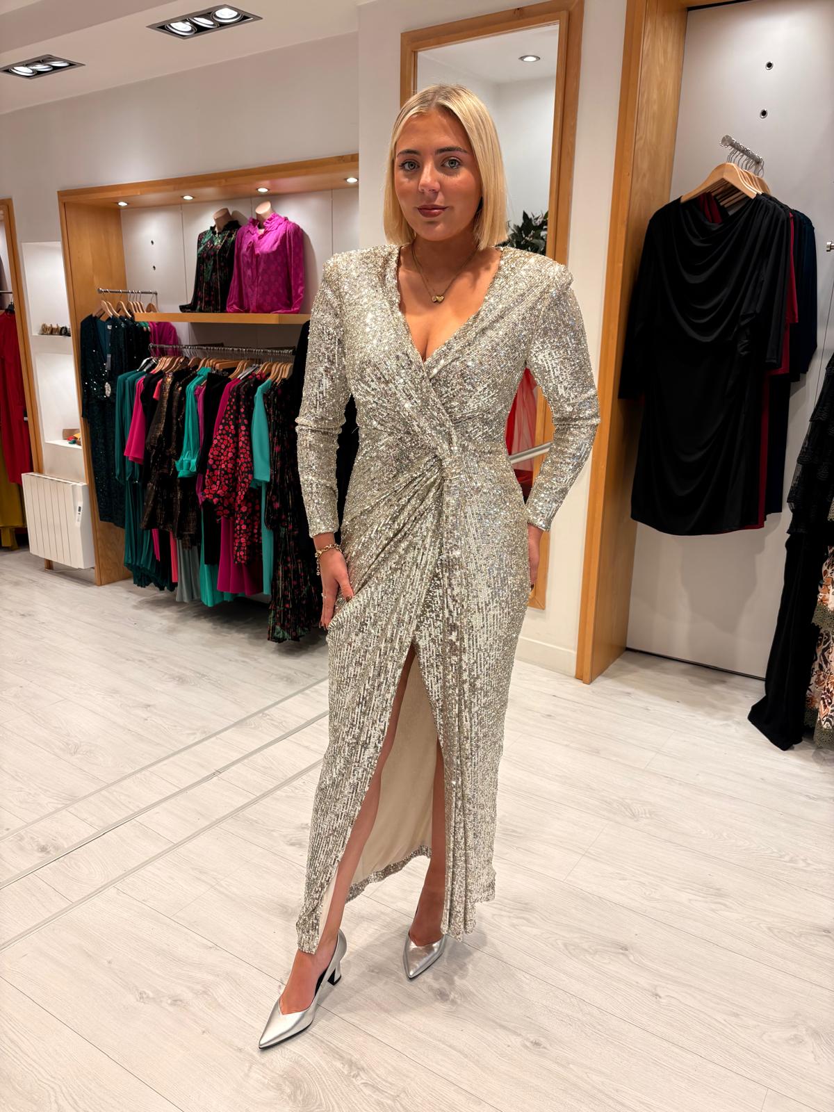 Carla Ruiz Silver Sequin Dress