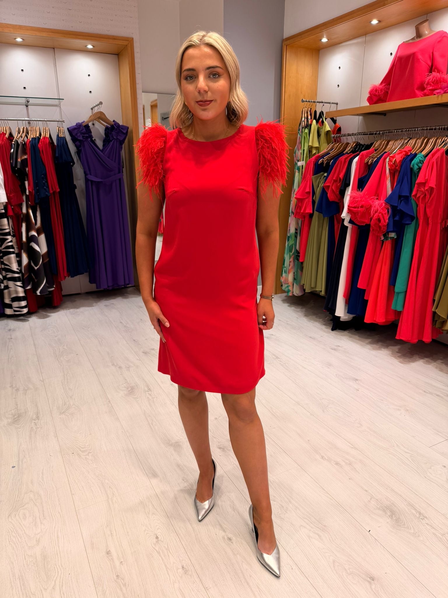 Carla Ruiz Red Feather Dress