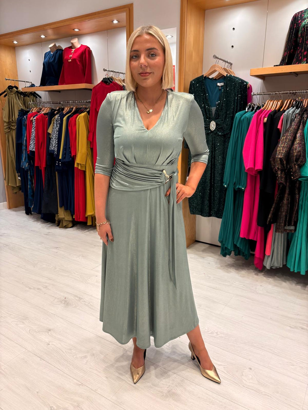 Rolemode Eucalyptus Metallic Dress