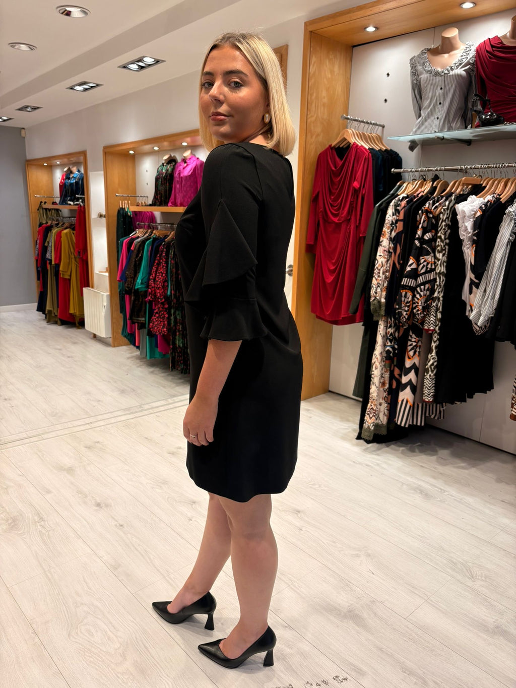 Moncho Heredia Black Ruffle-Sleeve Shift Dress