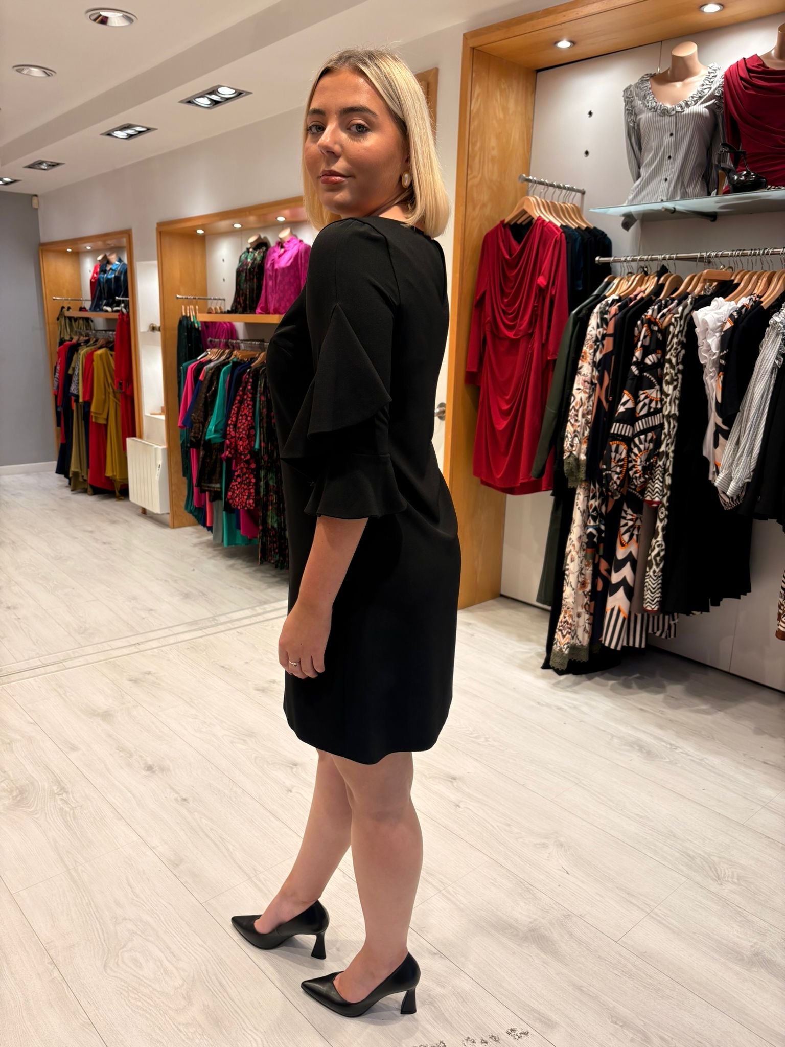 Moncho Heredia Black Ruffle-Sleeve Shift Dress