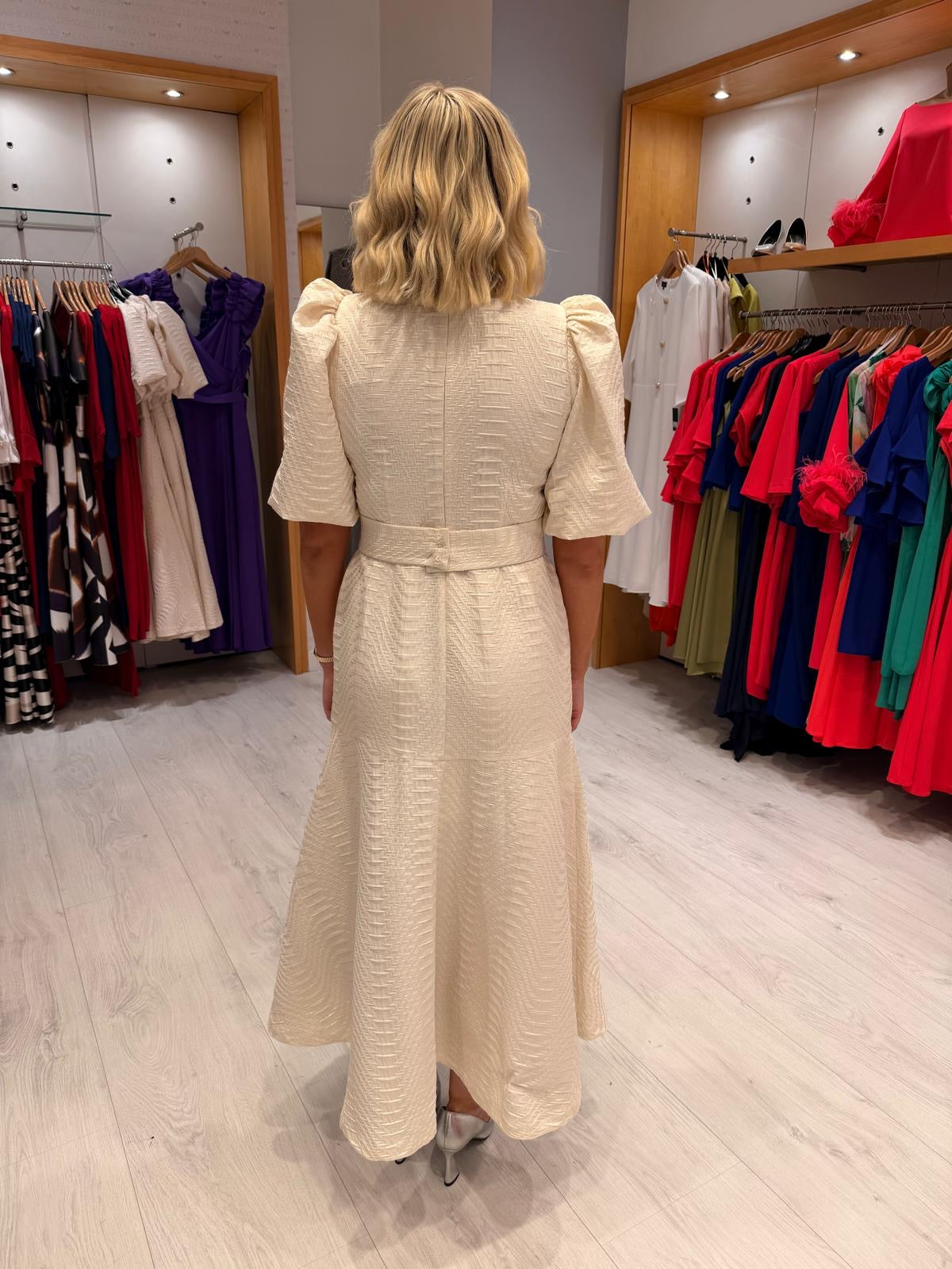Rolemode Cream Textured Midi Dress